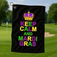 Keep Calm and Mardi Gras Crown New Orleans Golf Towel thumb 1