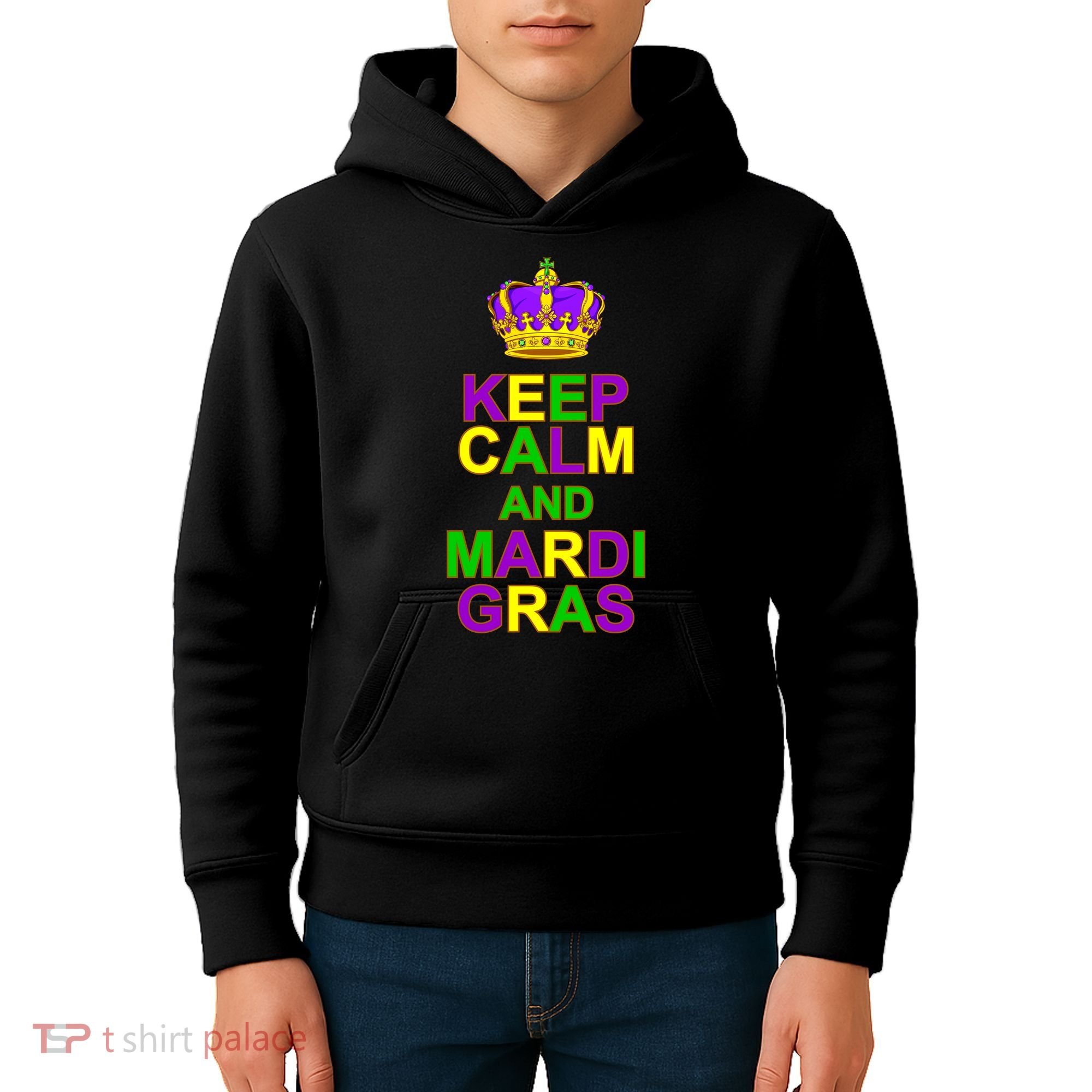 Keep Calm and Mardi Gras Crown New Orleans Kids Hoodie