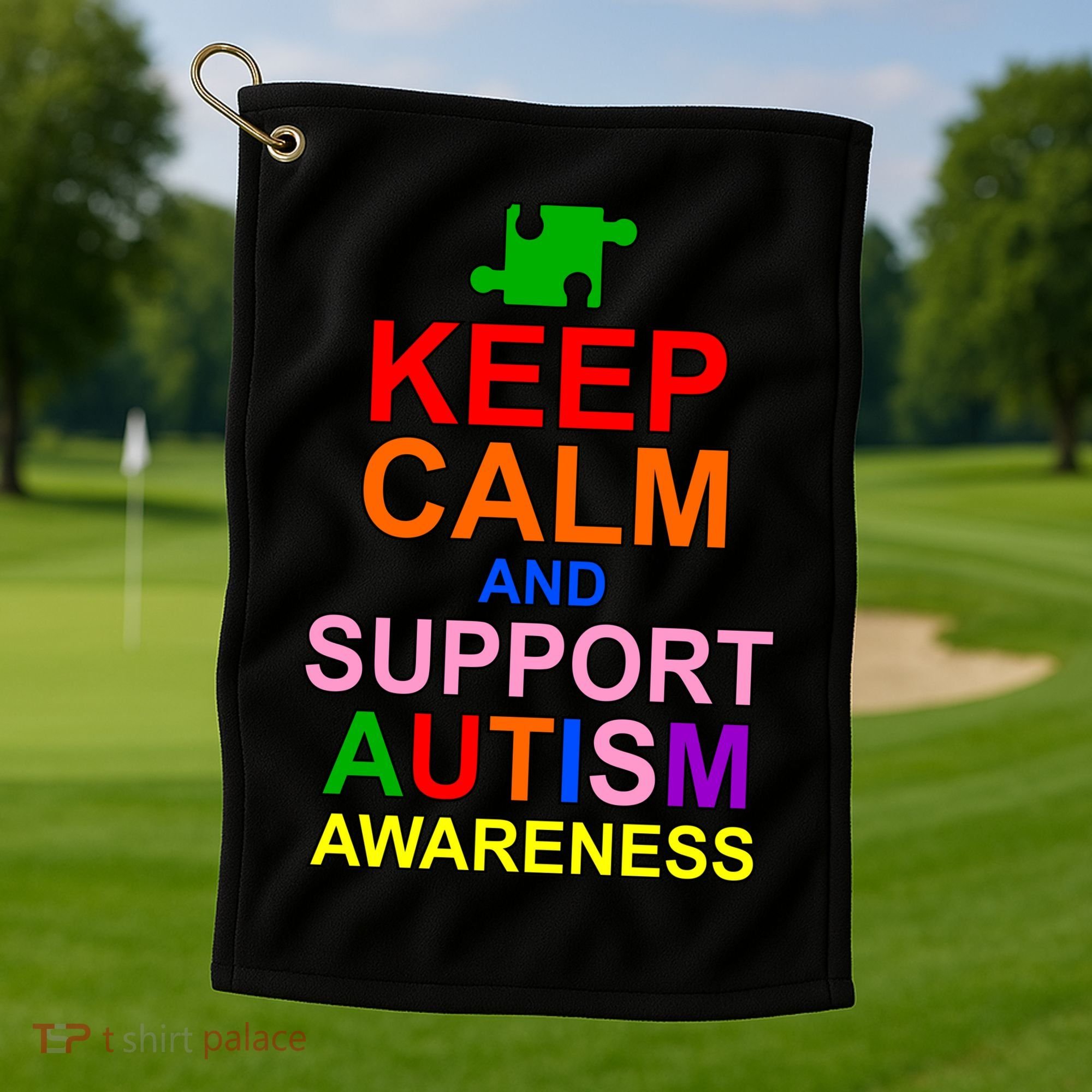 Keep Calm And Support Autism Awareness Golf Towel