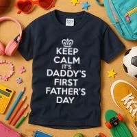Keep Calm It's My Daddy's First Father's Day Kids T-Shirt thumb 3