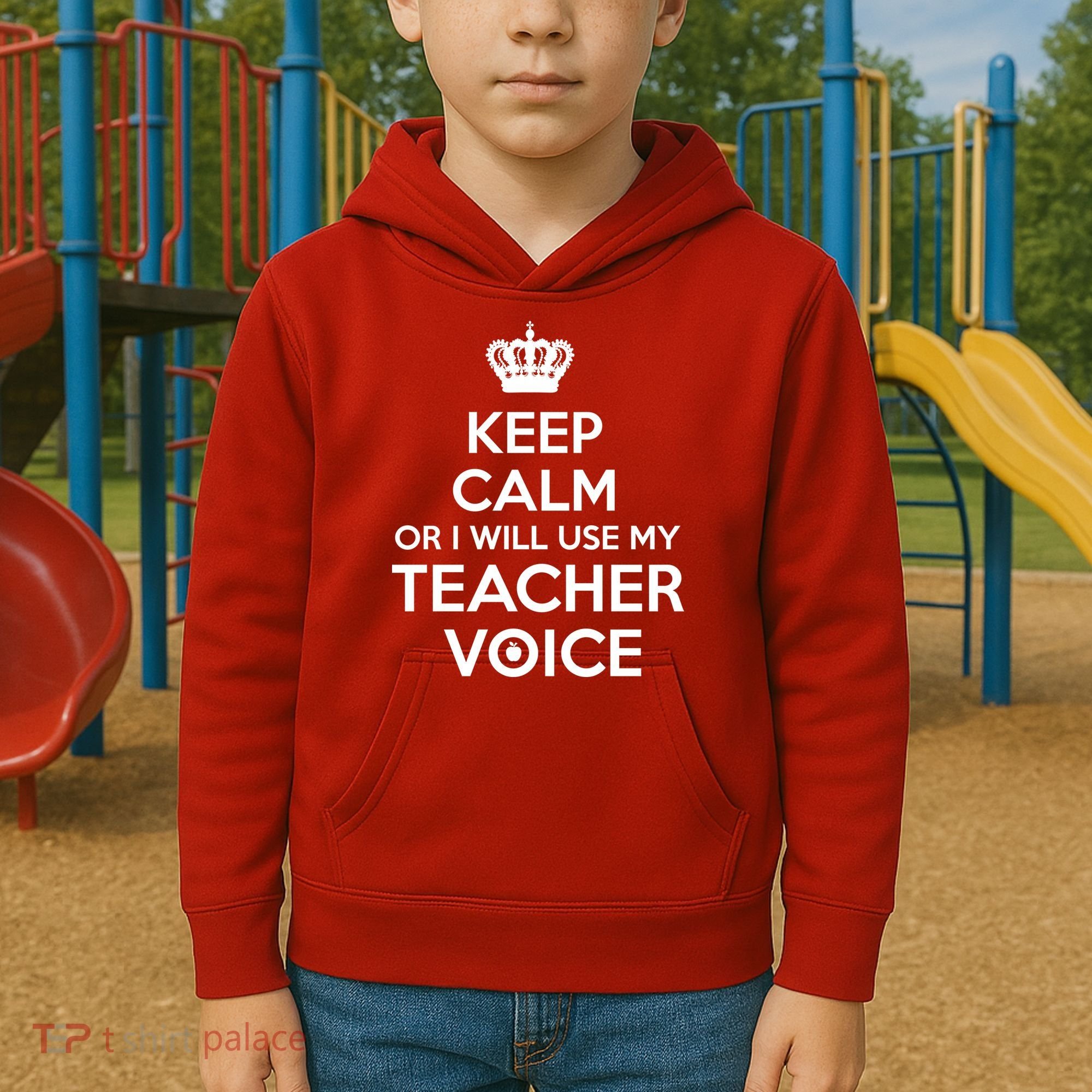 Keep Calm Or I Will Use My Teacher Voice Kids Hoodie