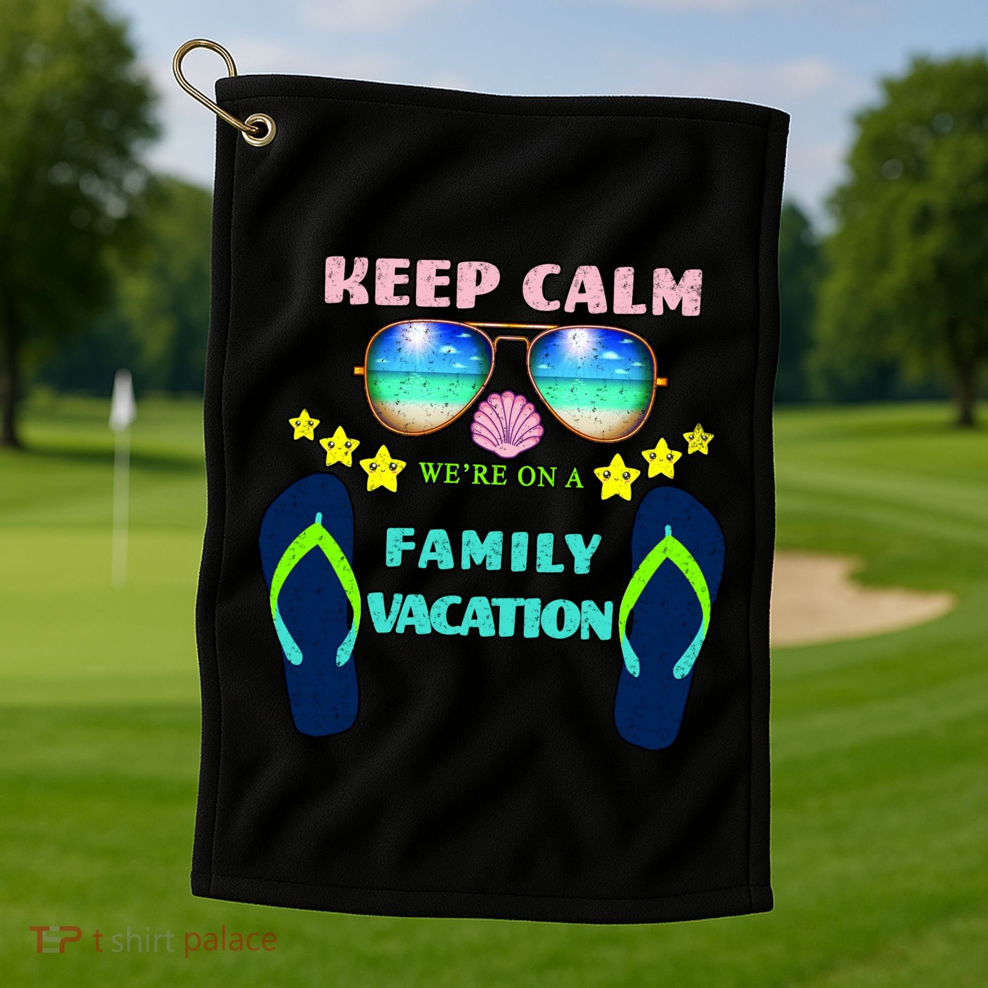 Keep Calm We're On A Family Vacation Golf Towel