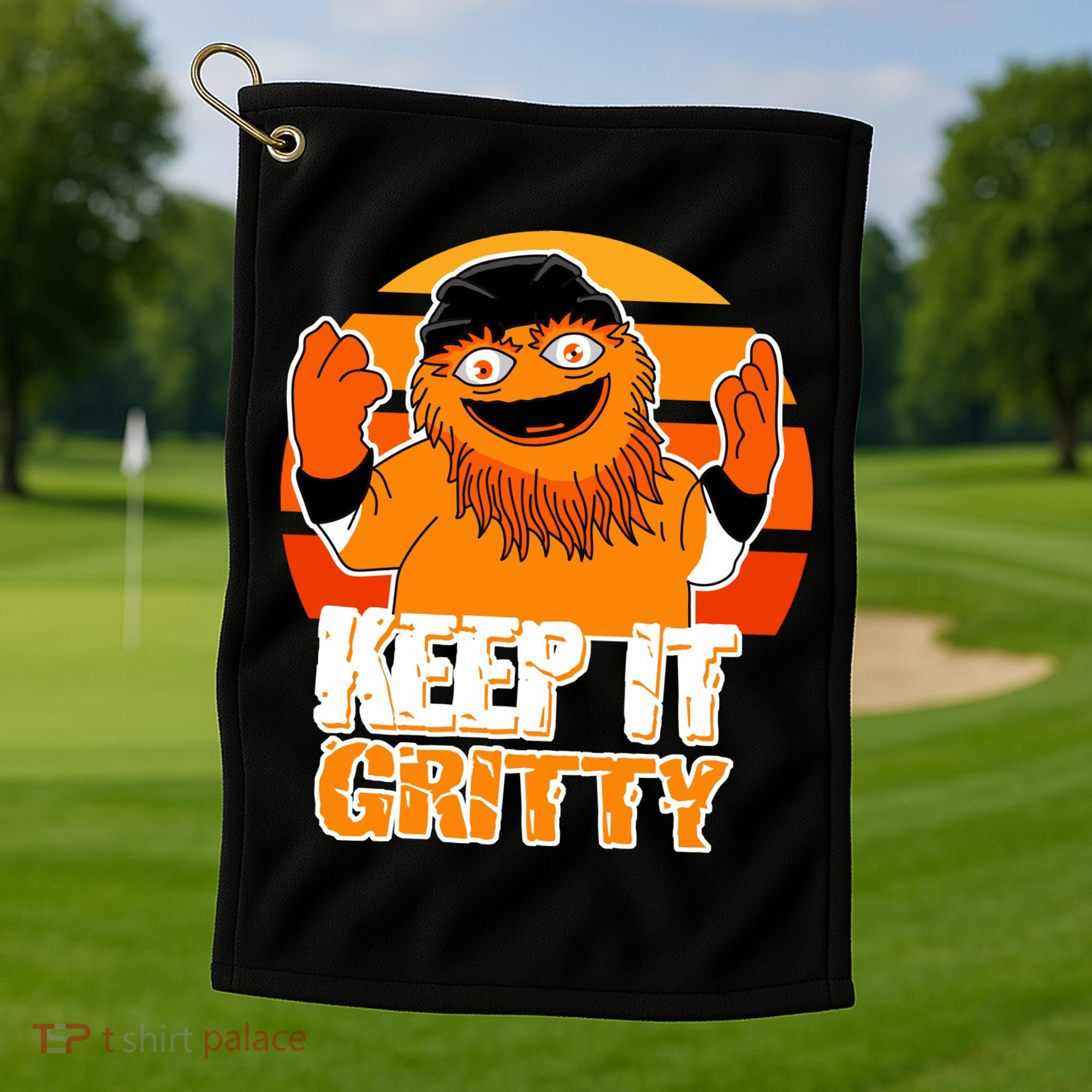 Keep It Gritty Retro Hockey Mascot Golf Towel