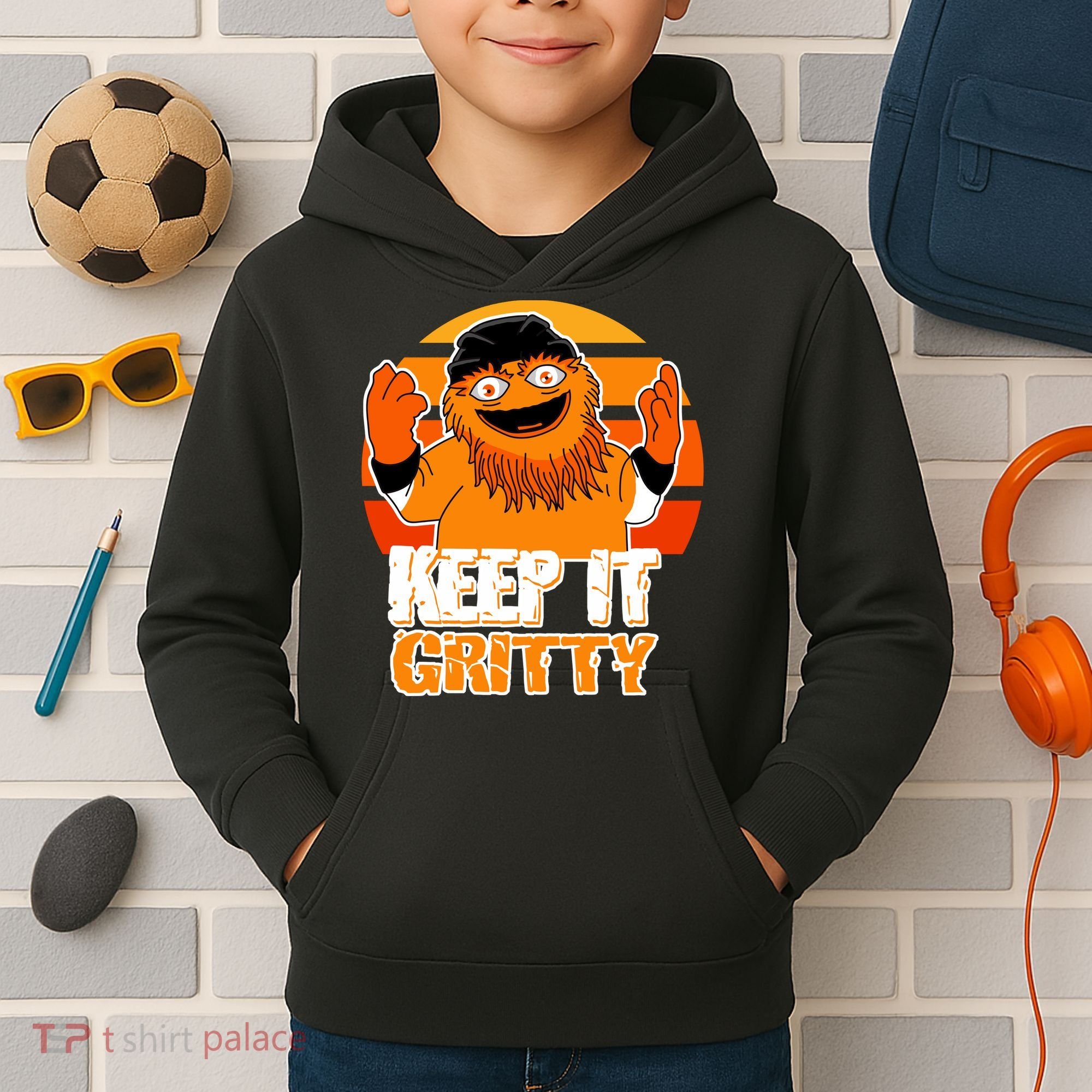 Keep It Gritty Retro Hockey Mascot Kids Hoodie
