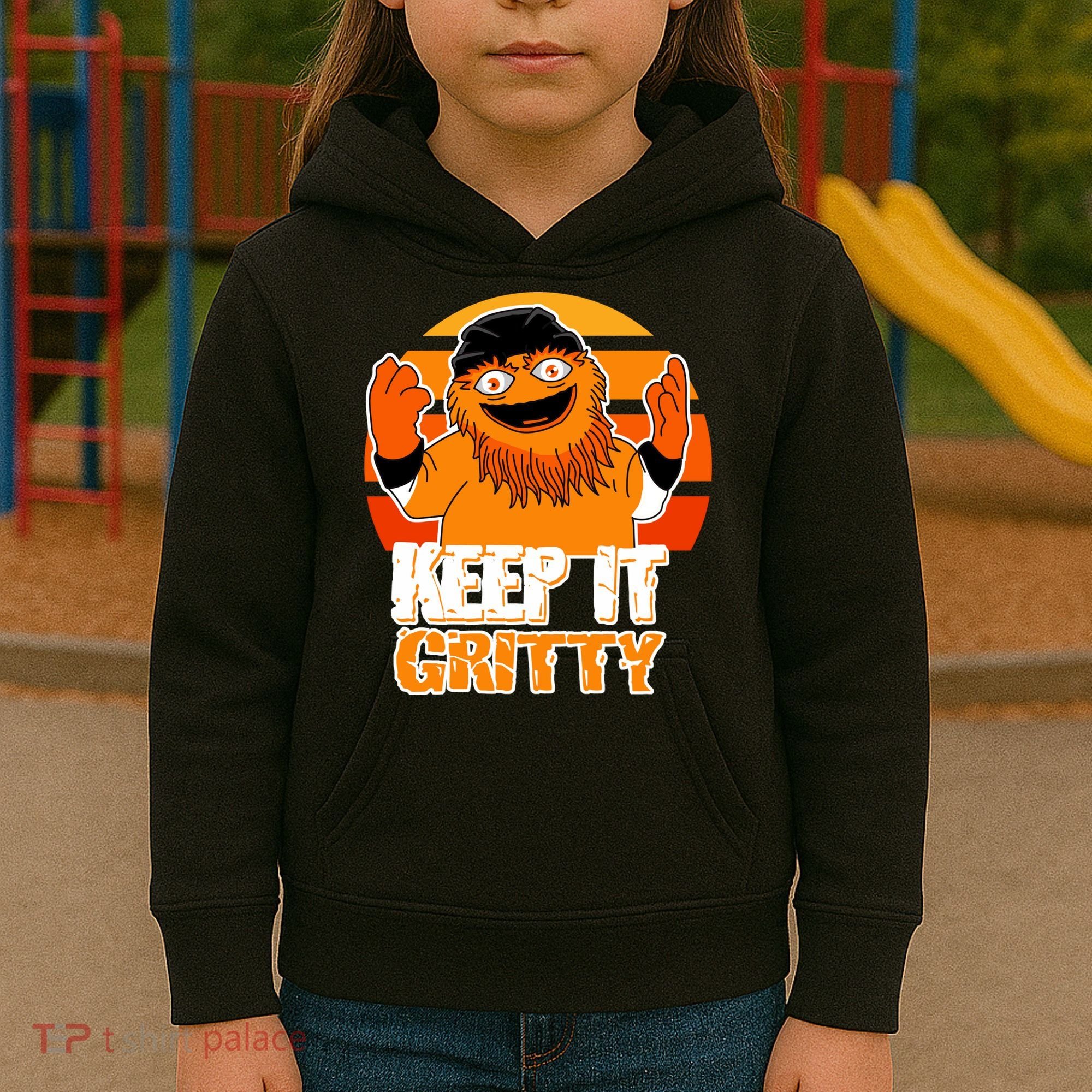 Keep It Gritty Retro Hockey Mascot Kids Hoodie