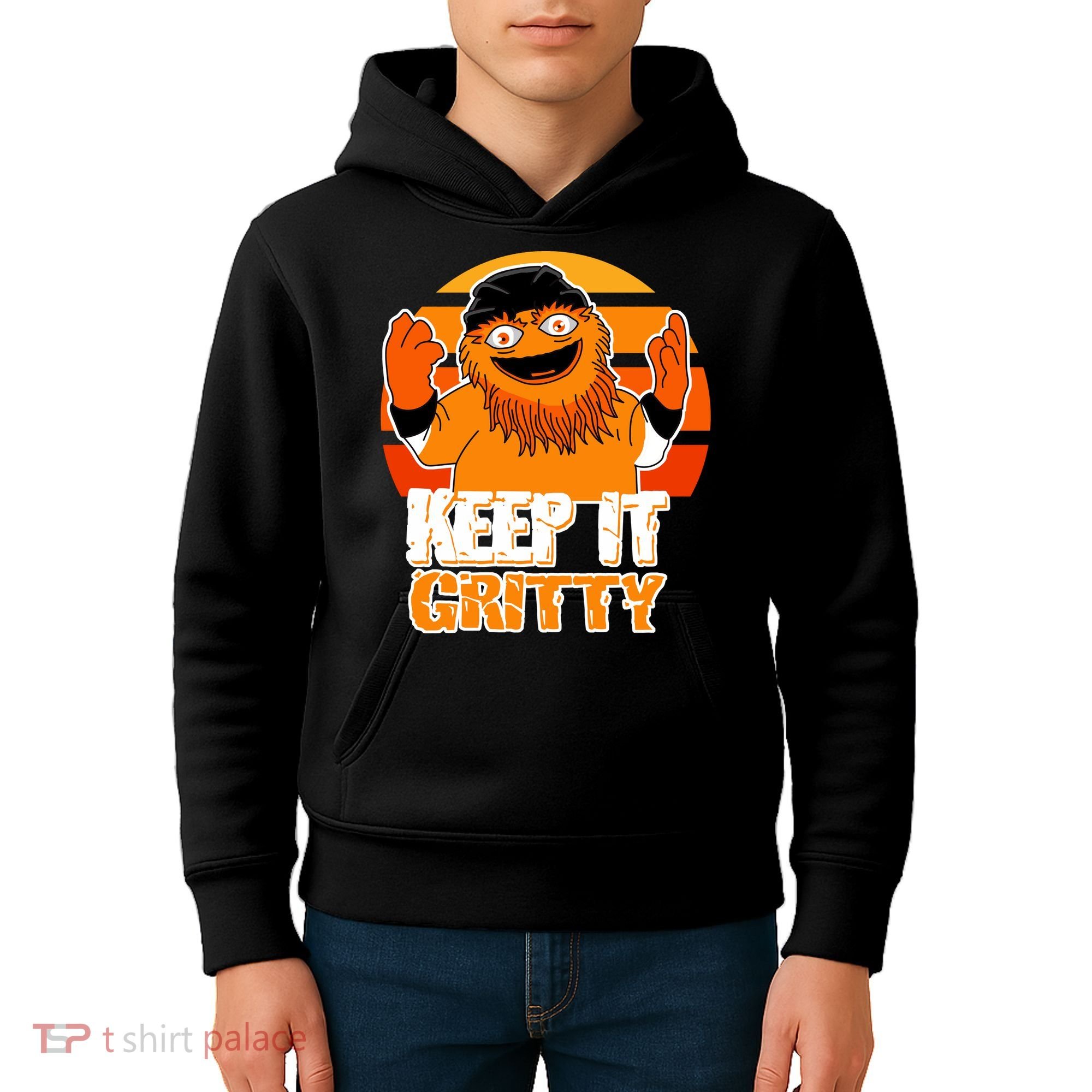 Keep It Gritty Retro Hockey Mascot Kids Hoodie