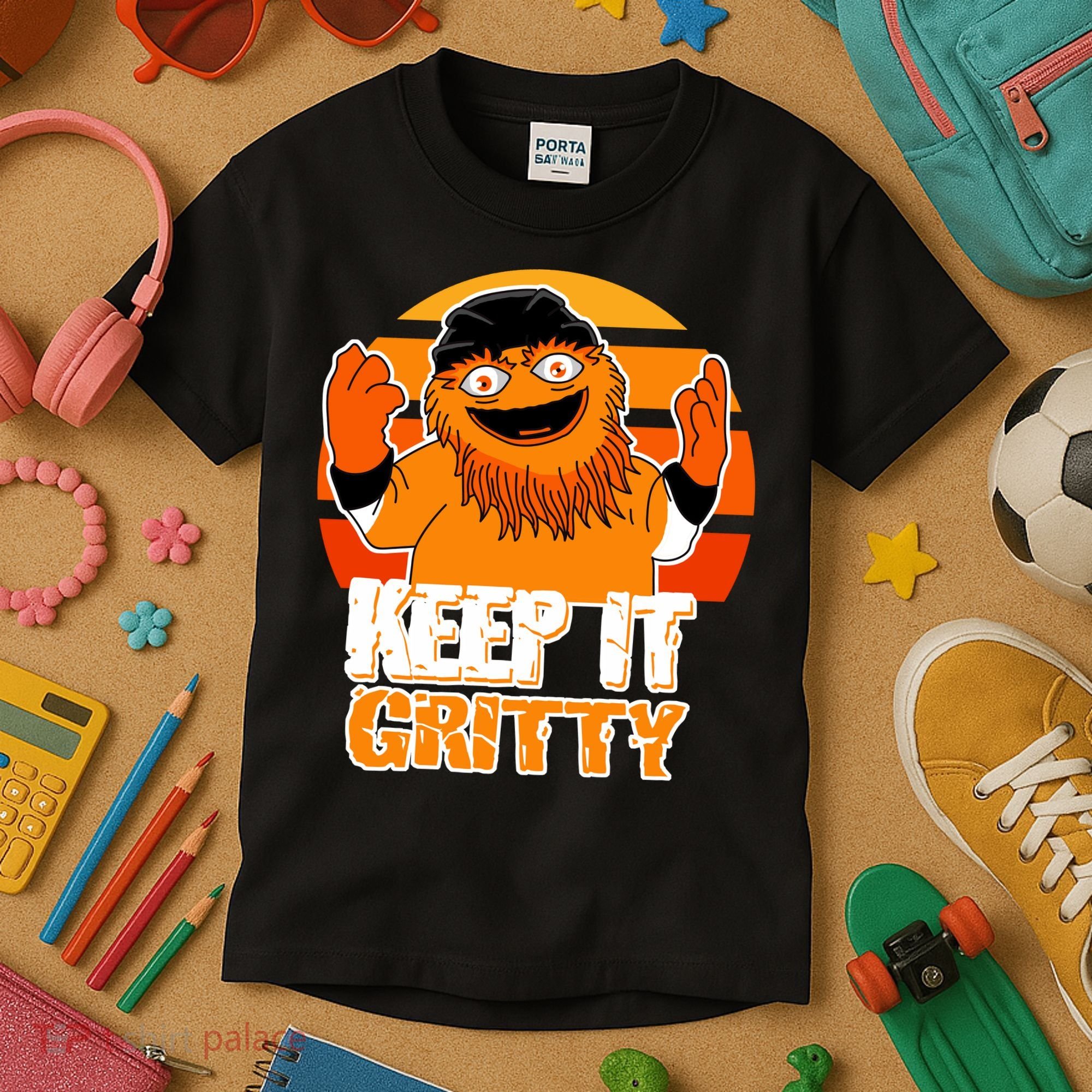 Keep It Gritty Retro Hockey Mascot Kids T-Shirt