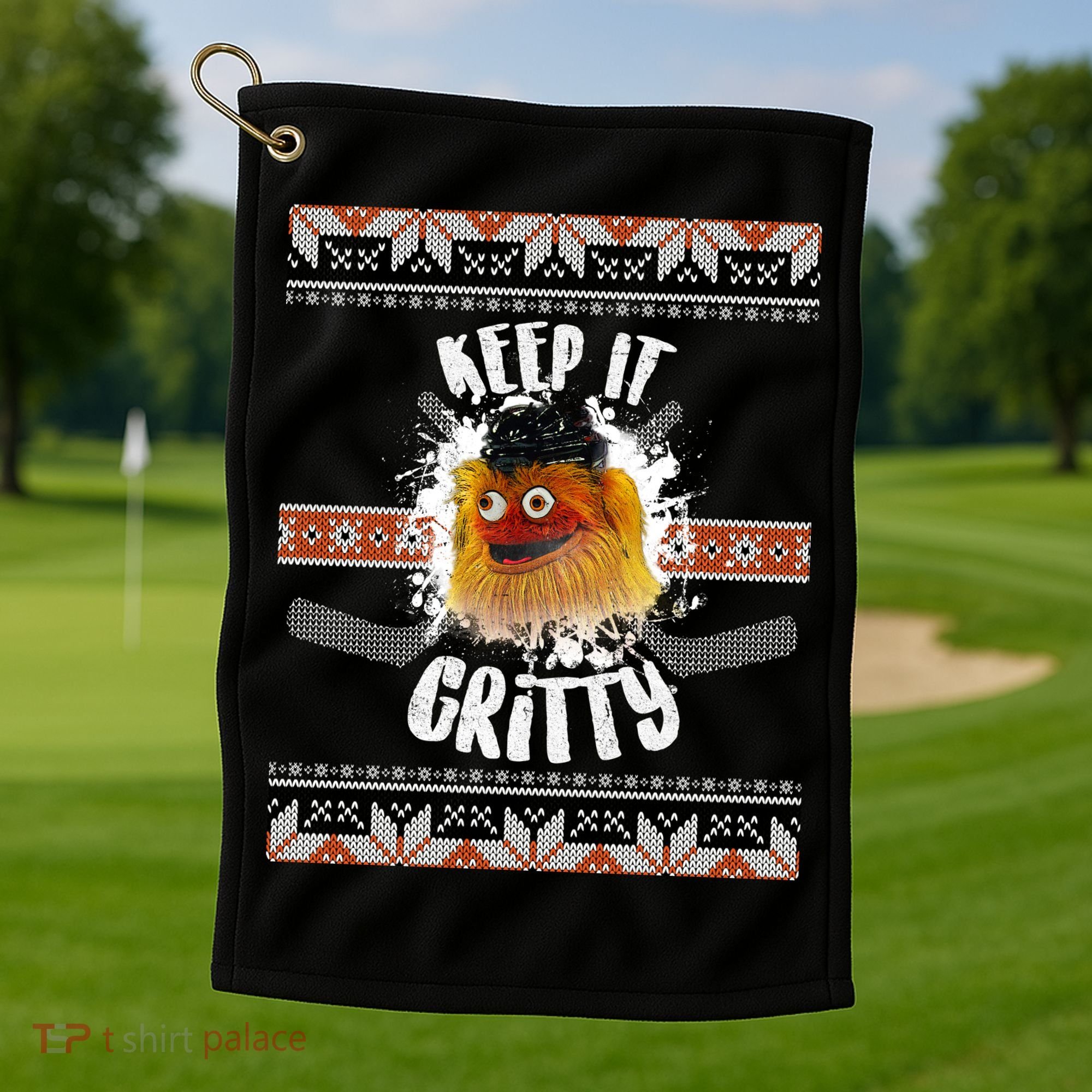 Keep It Gritty Ugly Christmas Sweater Golf Towel