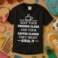 Keep Your Friends Close And Your Coffee Closer Kids T-Shirt thumb 3