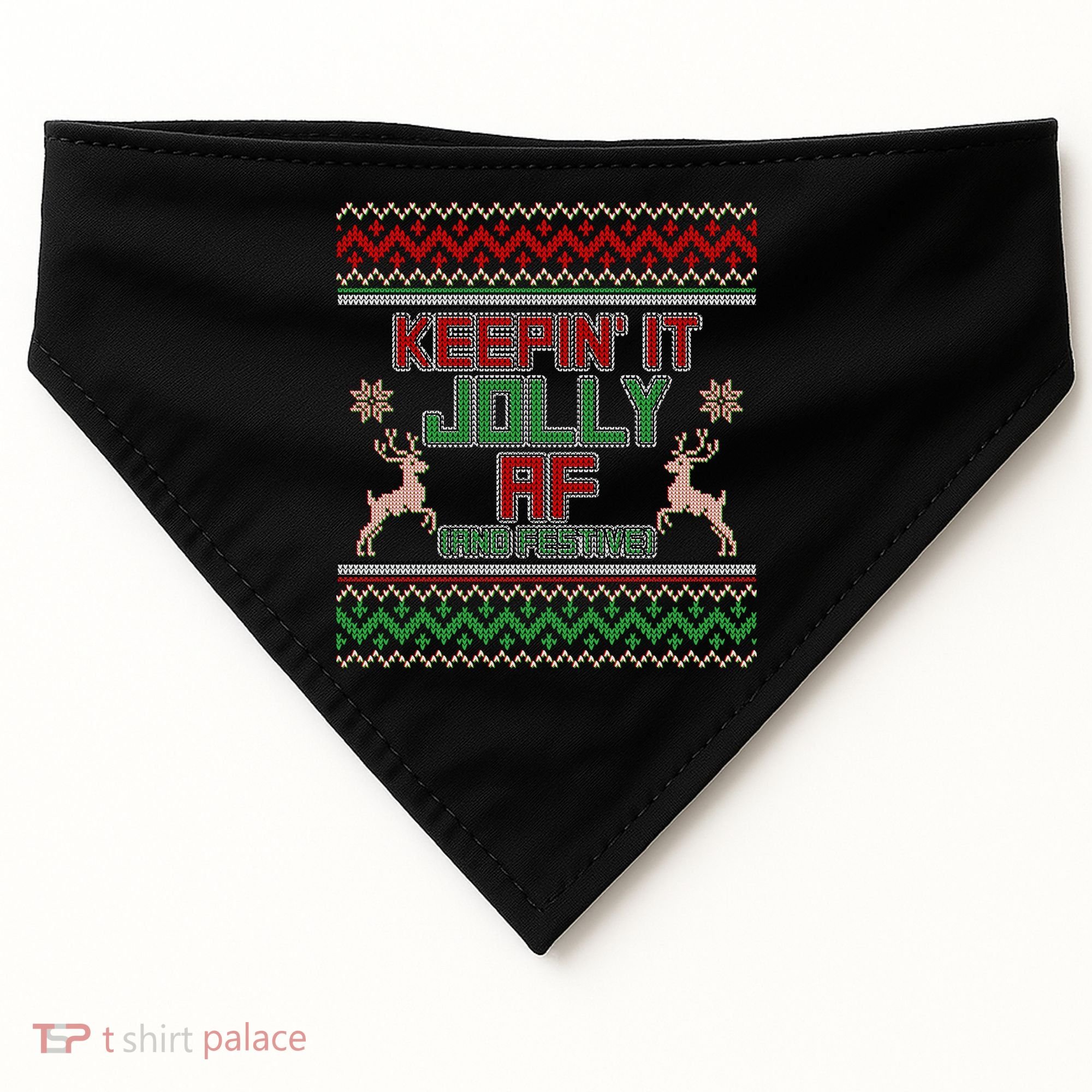 Keepin' It Jolly AF And Festive Ugly Sweater Christmas USA-Made Doggie Bandana