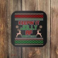 Keepin' It Jolly AF And Festive Ugly Sweater Christmas Coaster thumb 0