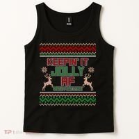 Keepin' It Jolly AF And Festive Ugly Sweater Christmas Tank Top thumb 2