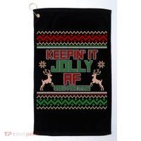 Keepin' It Jolly AF And Festive Ugly Sweater Christmas Golf Towel thumb 0