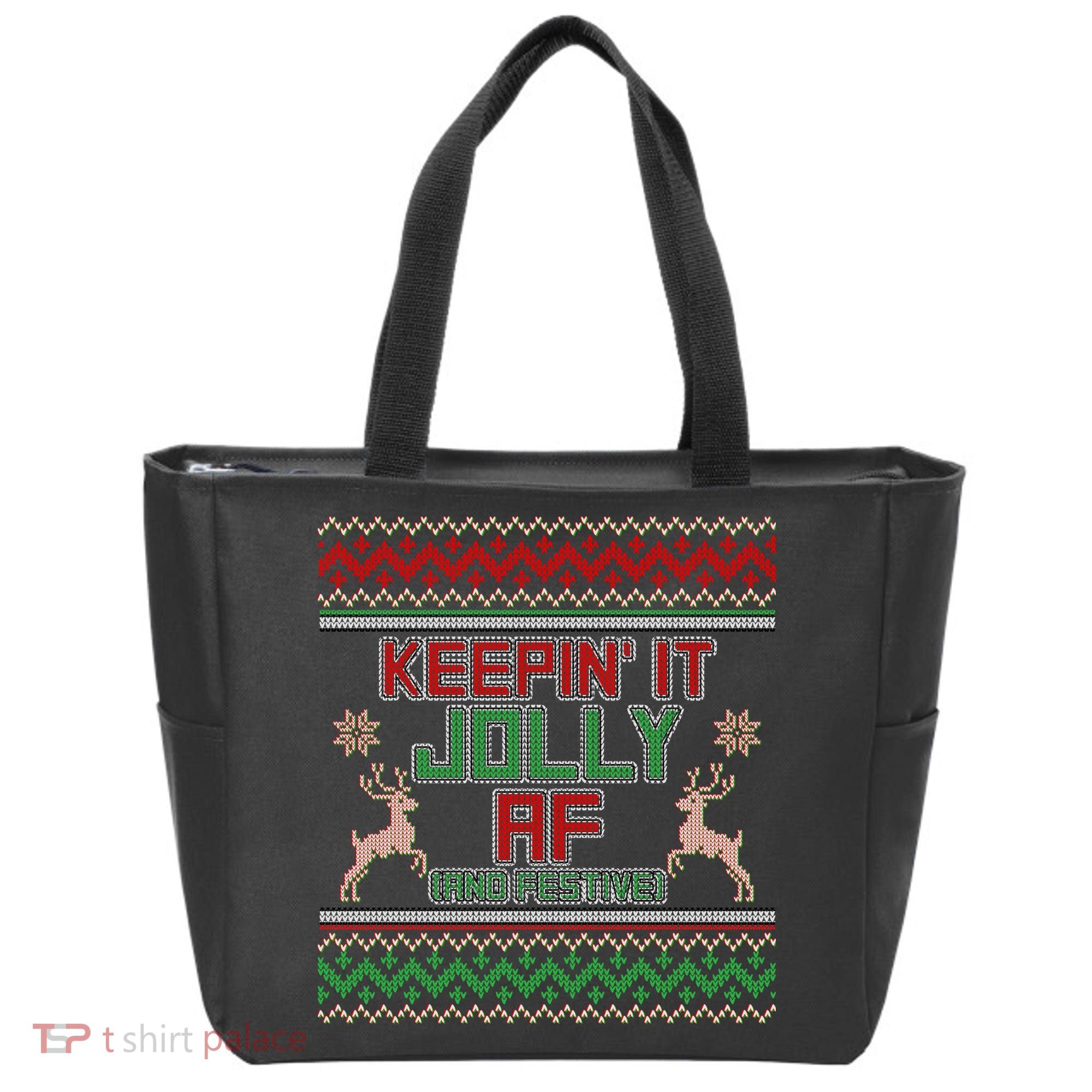 Keepin' It Jolly AF And Festive Ugly Sweater Christmas Tote Bag