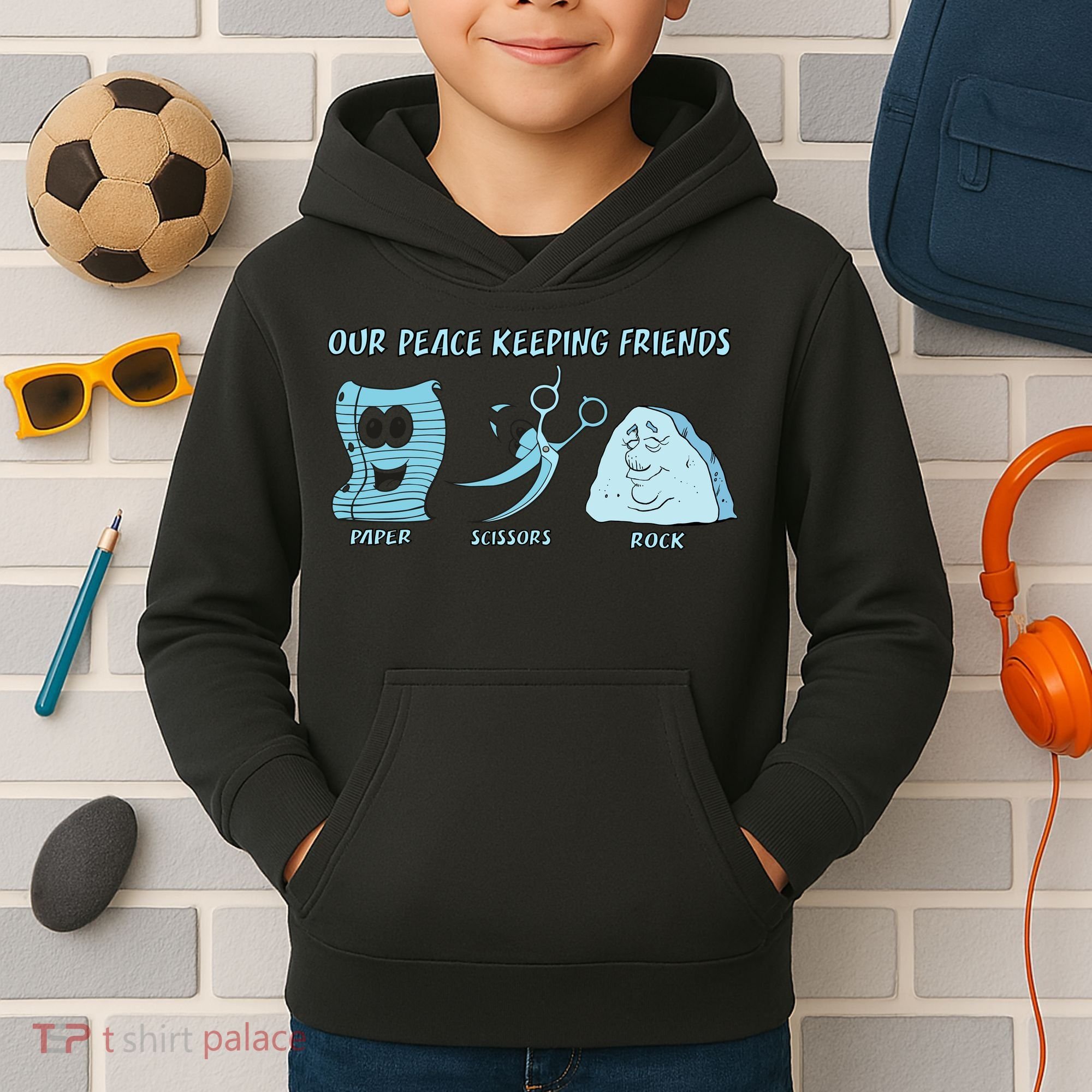 Keeping Friends Scissors Paper Rock Kids Hoodie