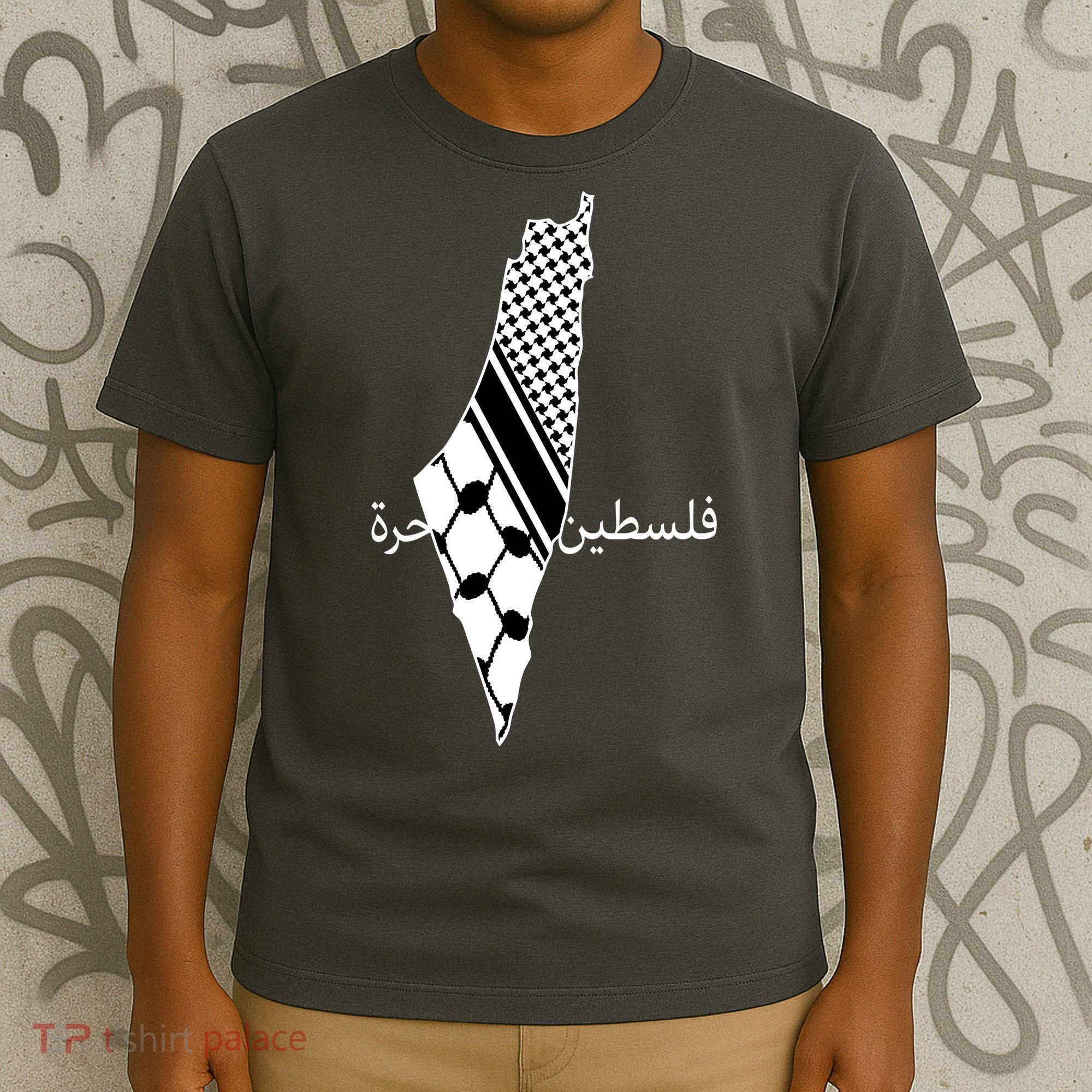 Keffiyeh Scarf Palestine Map Arabic Free Palestine T-Shirt