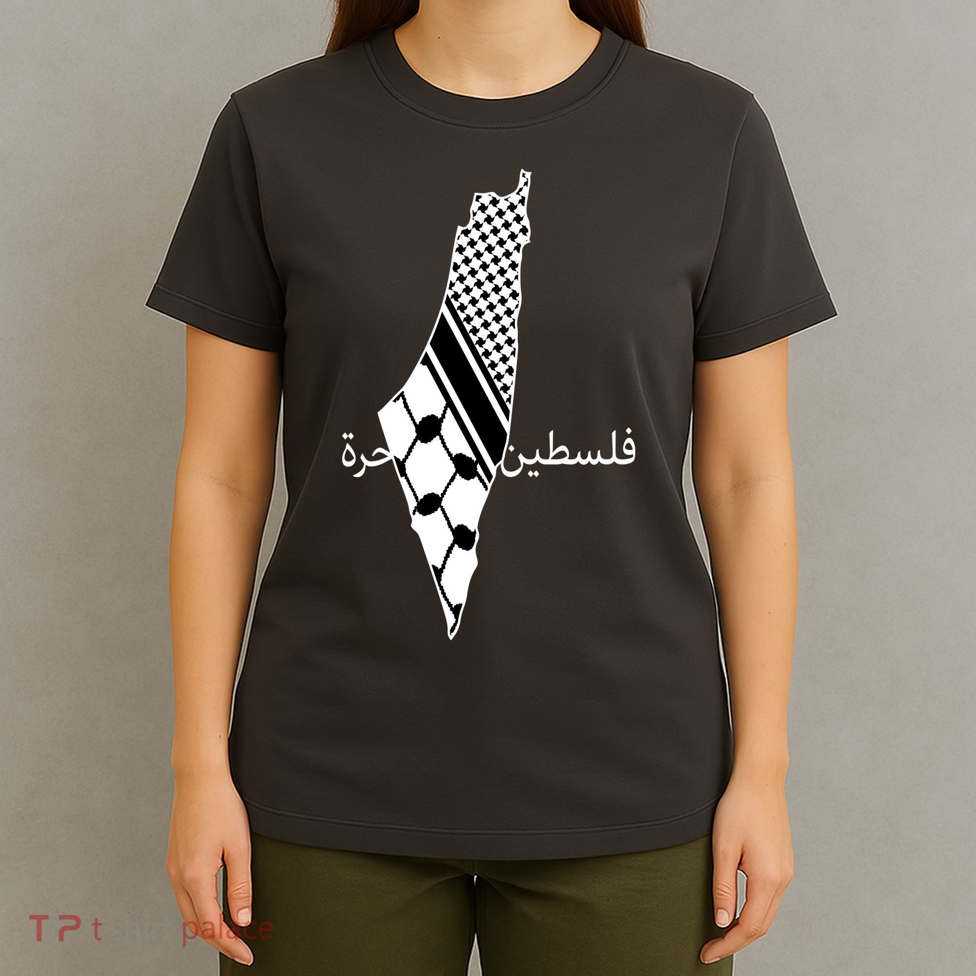 Keffiyeh Scarf Palestine Map Arabic Free Palestine T-Shirt