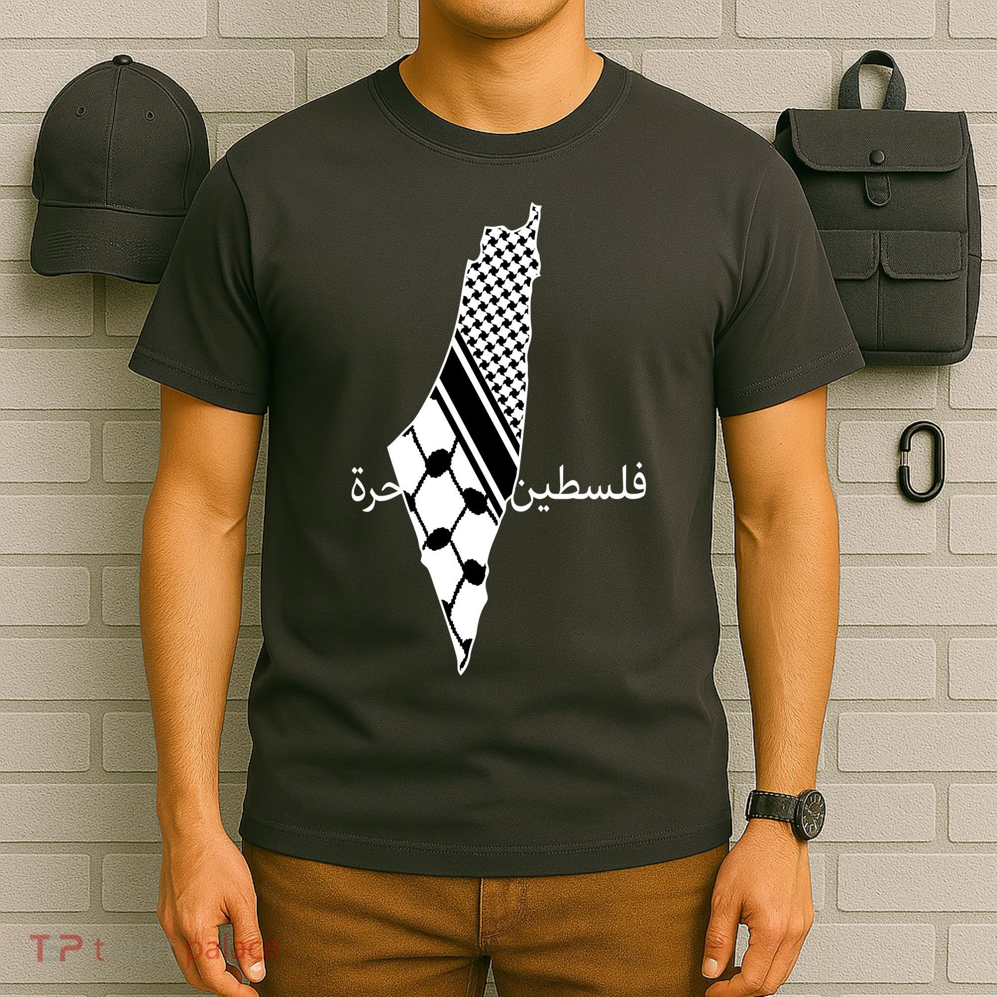 Keffiyeh Scarf Palestine Map Arabic Free Palestine T-Shirt