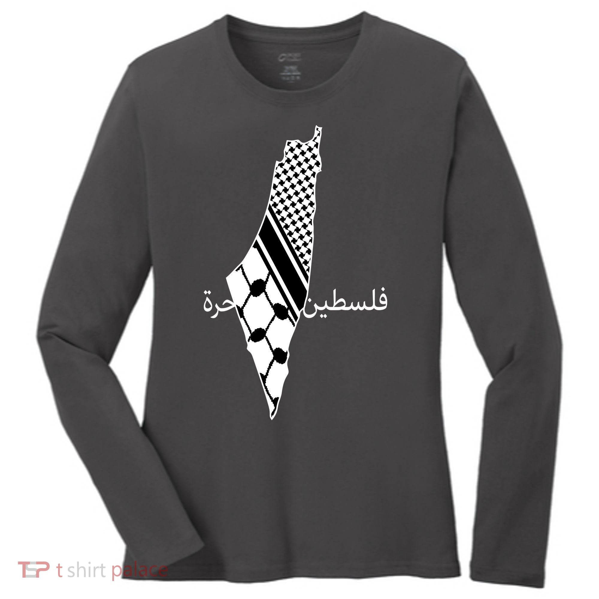 Keffiyeh Scarf Palestine Map Arabic Free Palestine Women's Long Sleeve Shirt