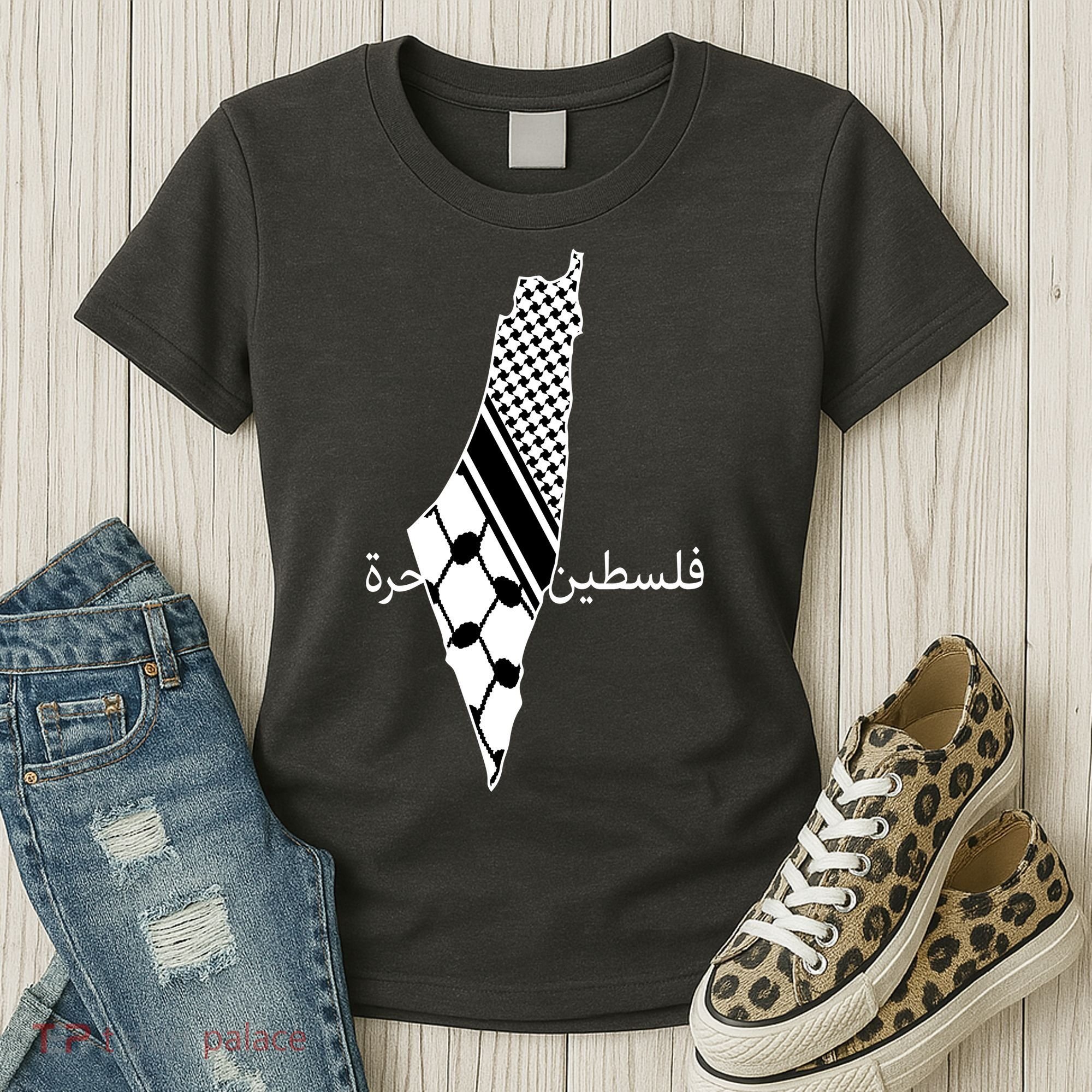 Keffiyeh Scarf Palestine Map Arabic Free Palestine Women's T-Shirt