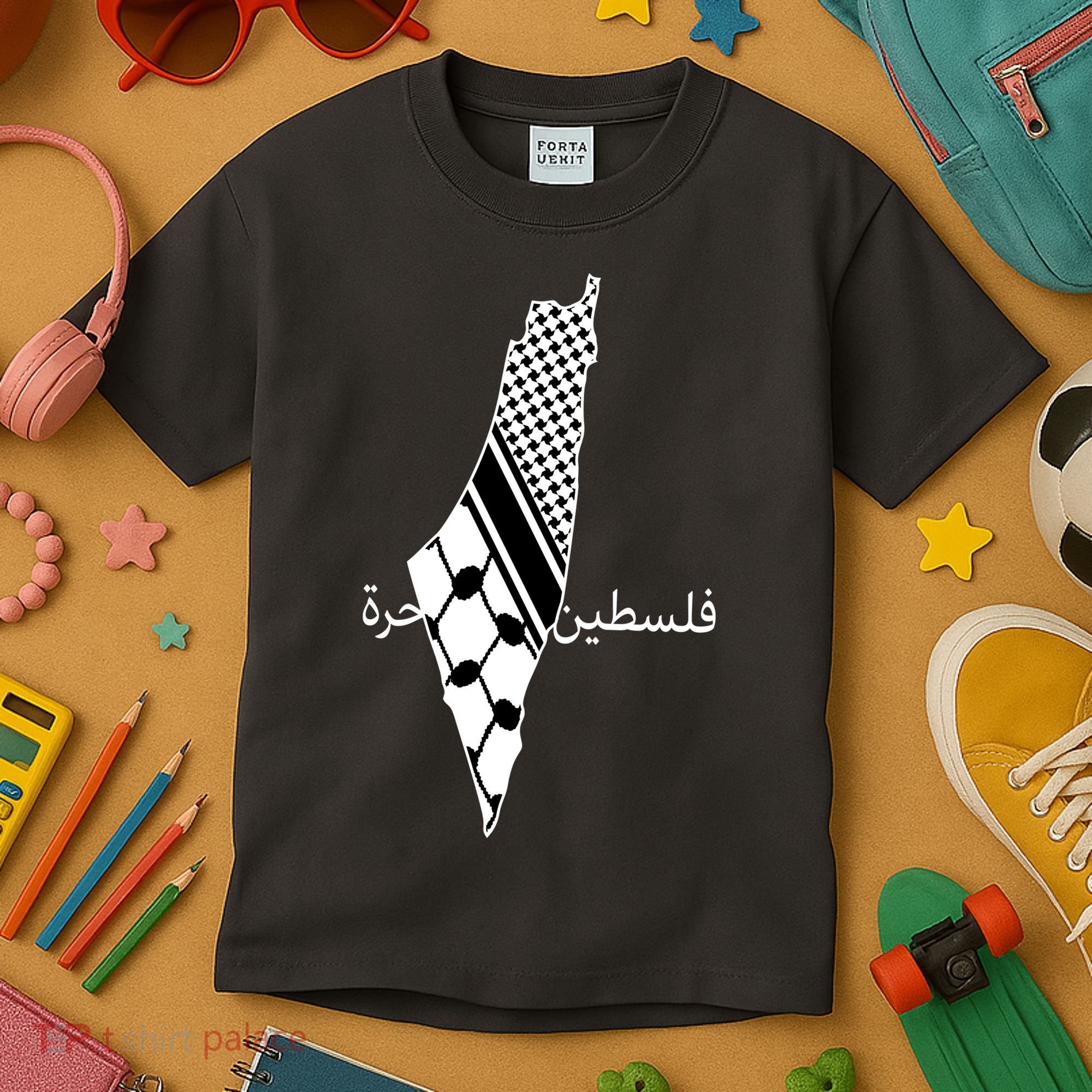 Keffiyeh Scarf Palestine Map Arabic Free Palestine Kids T-Shirt