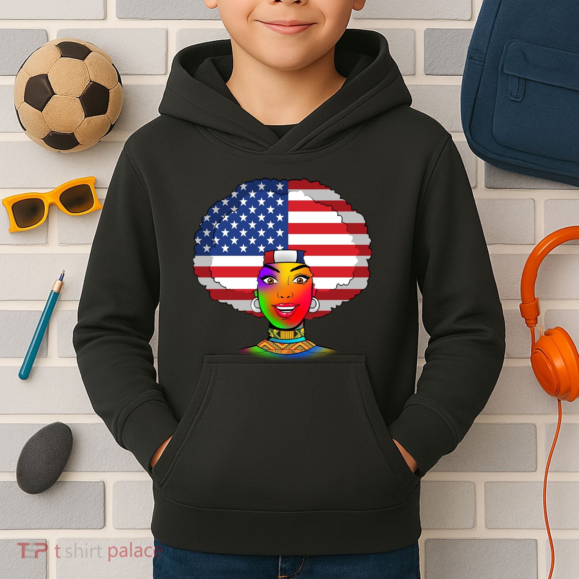 Kente African American Woman Kids Hoodie