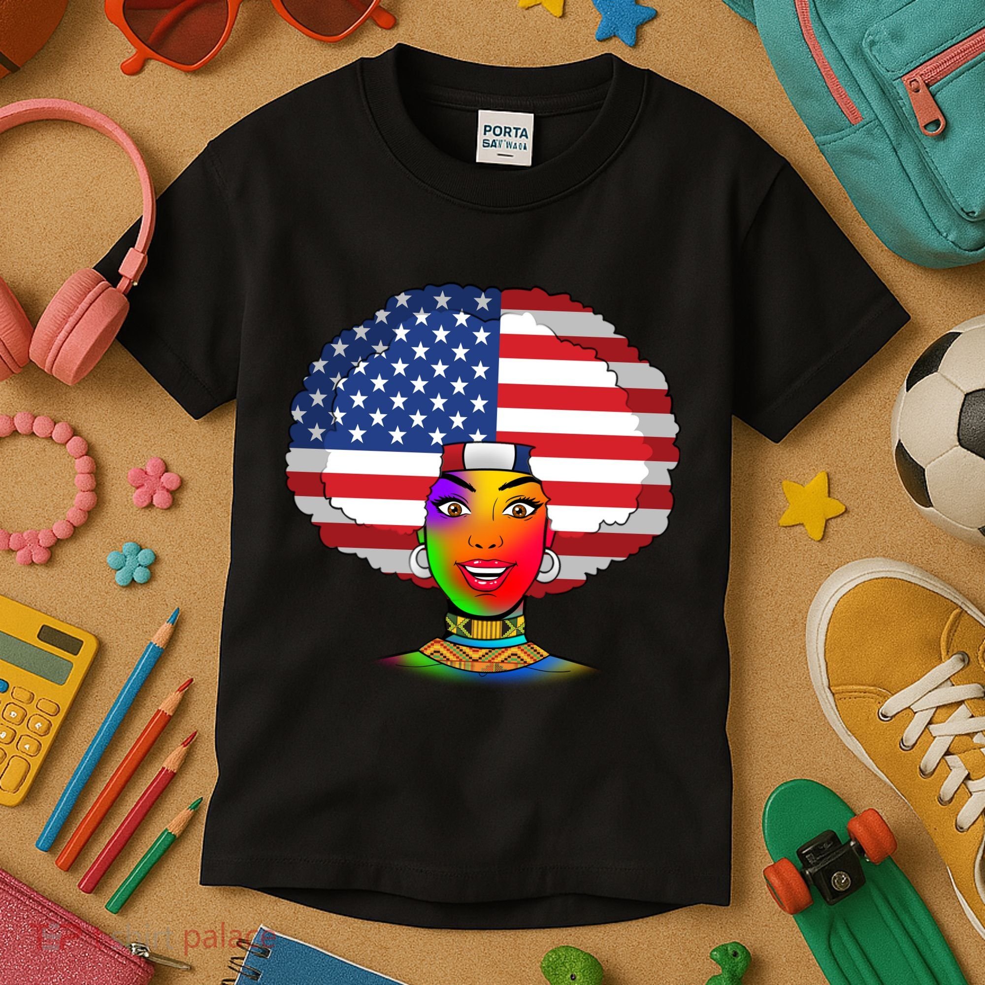 Kente African American Woman Kids T-Shirt