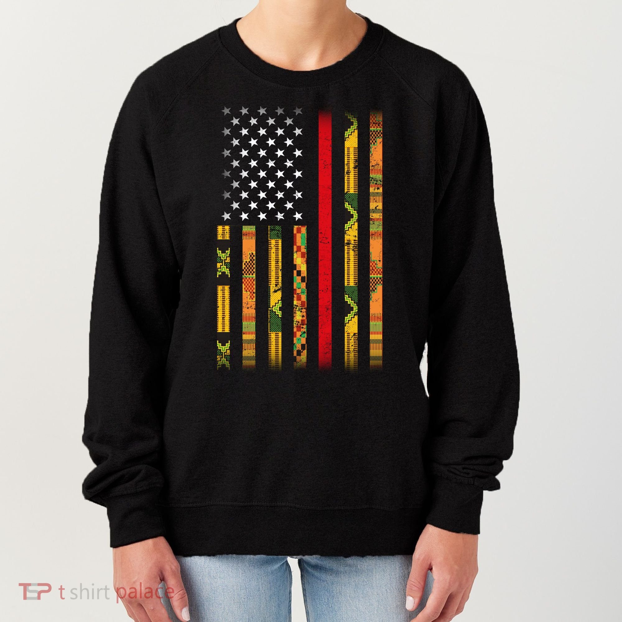 Kente US African American Flag Women's Sweatshirt
