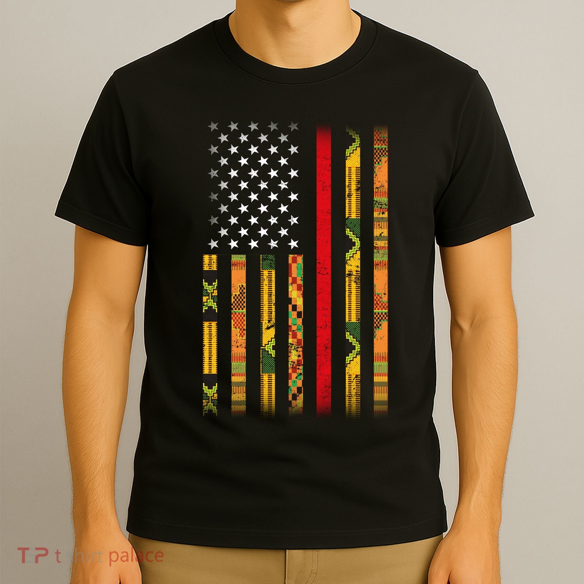 Kente US African American Flag T-Shirt