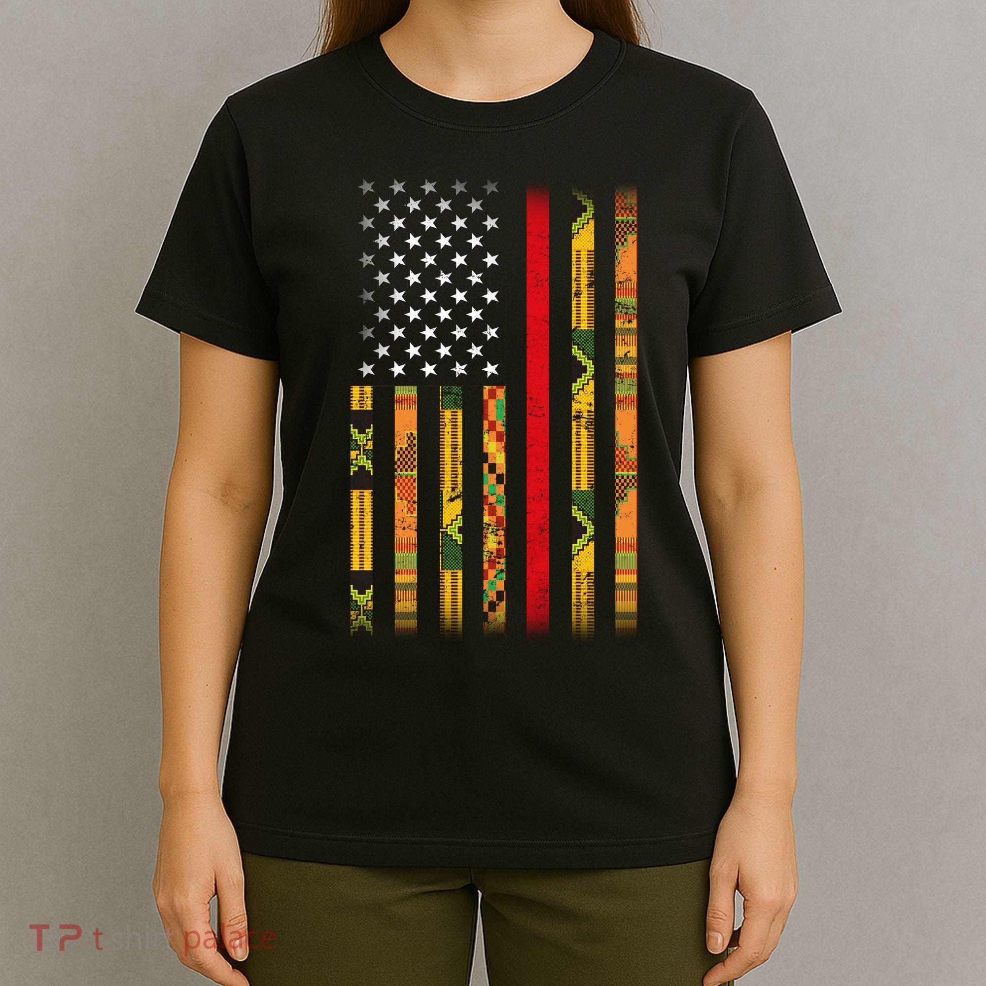 Kente US African American Flag T-Shirt