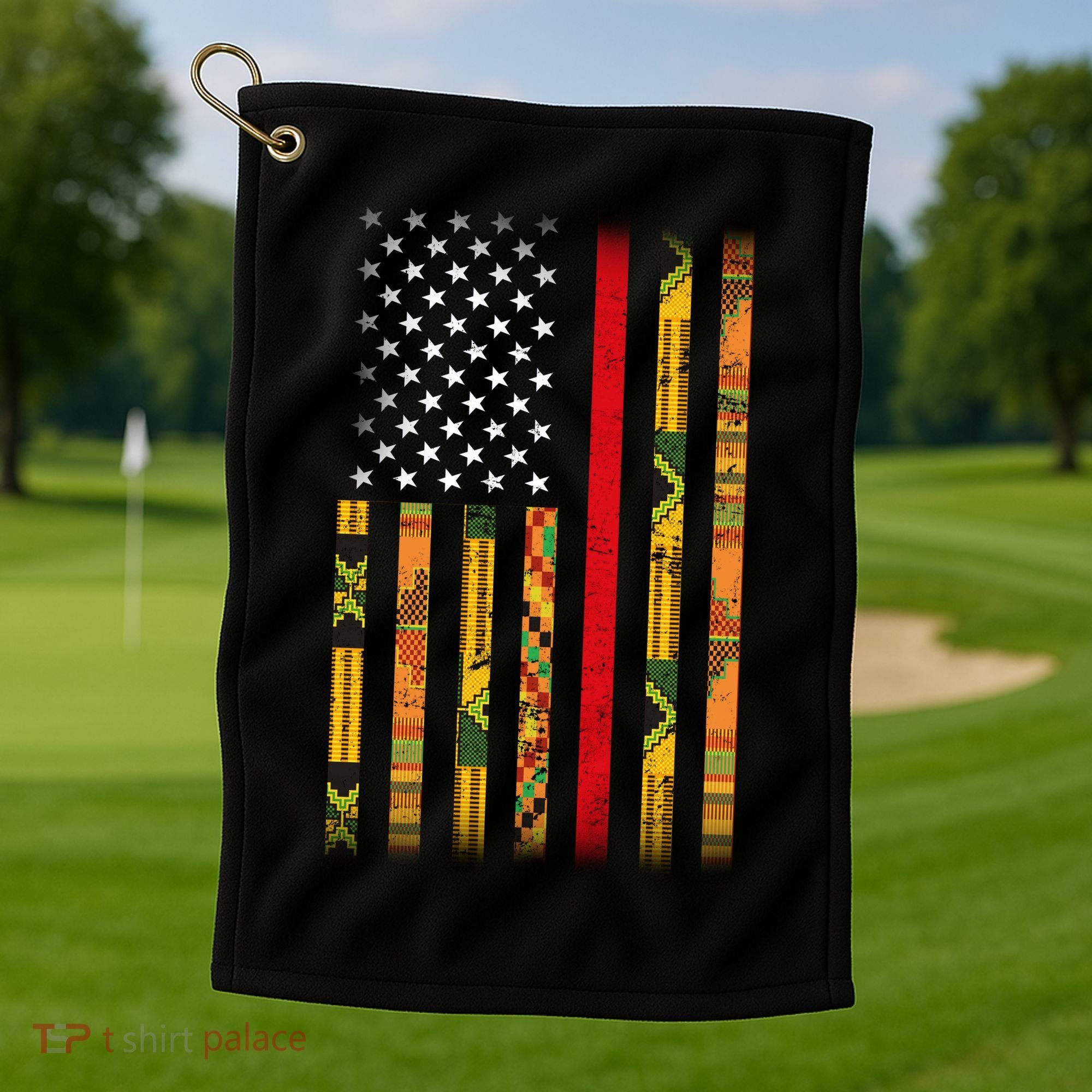 Kente US African American Flag Golf Towel