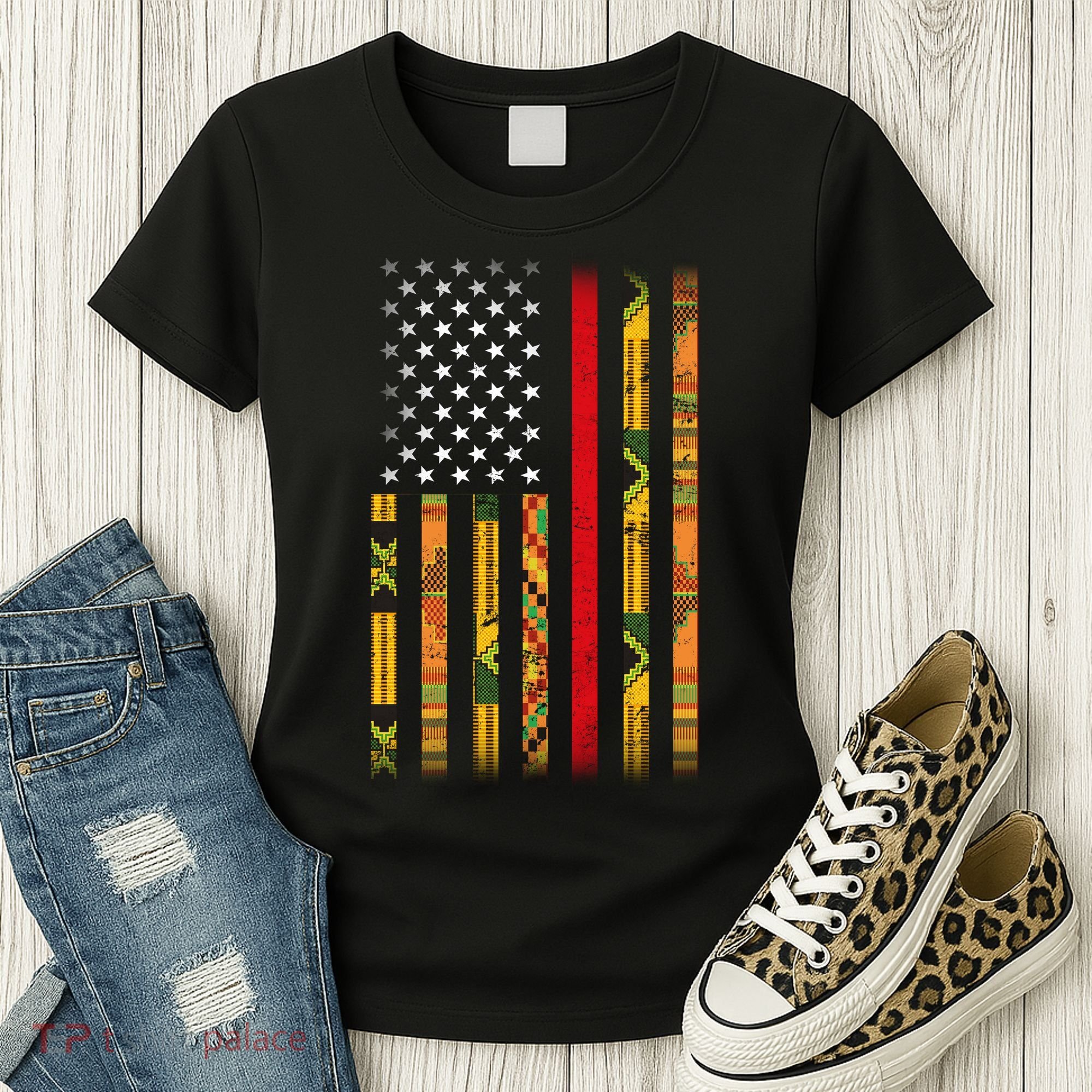 Kente US African American Flag Women's T-Shirt