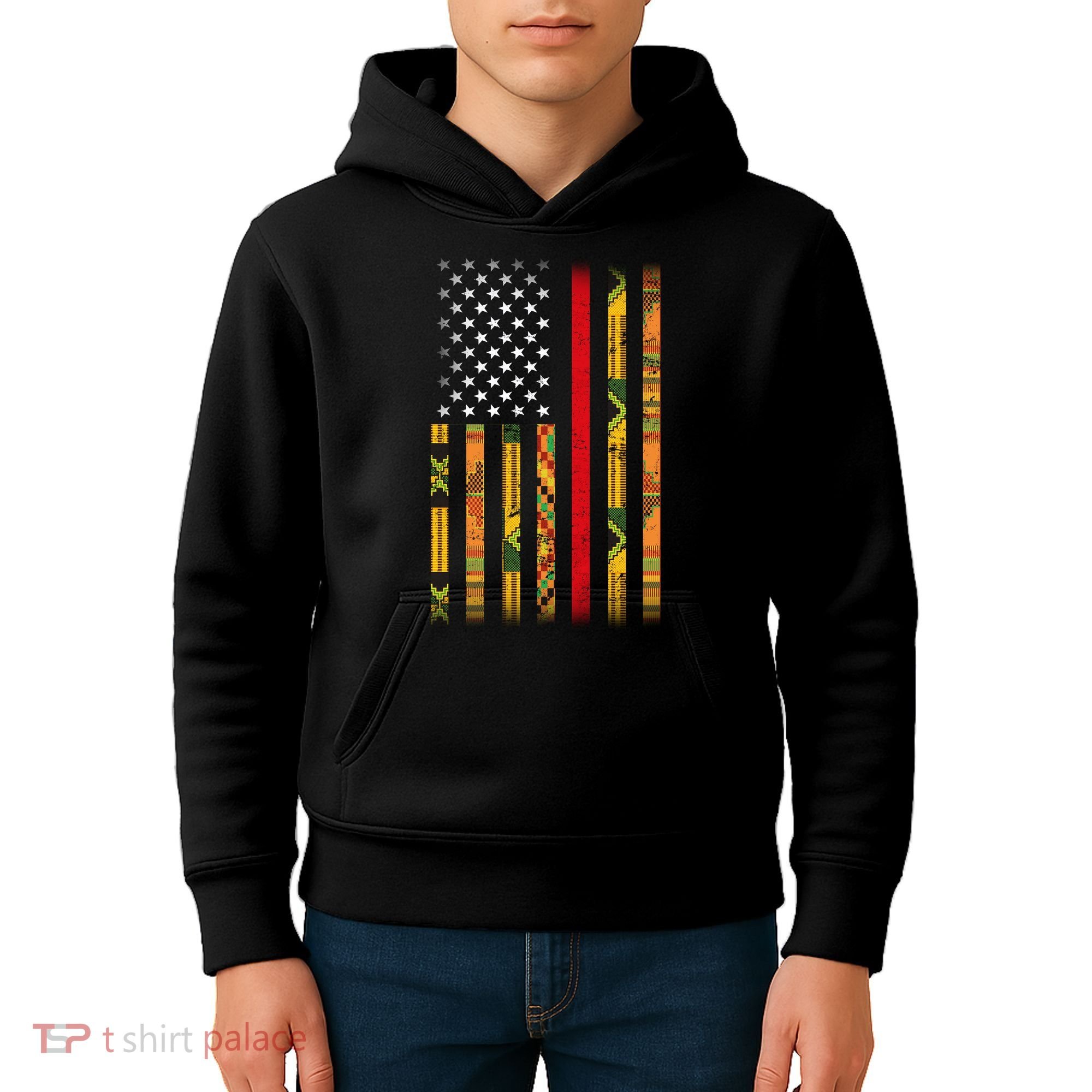 Kente US African American Flag Kids Hoodie