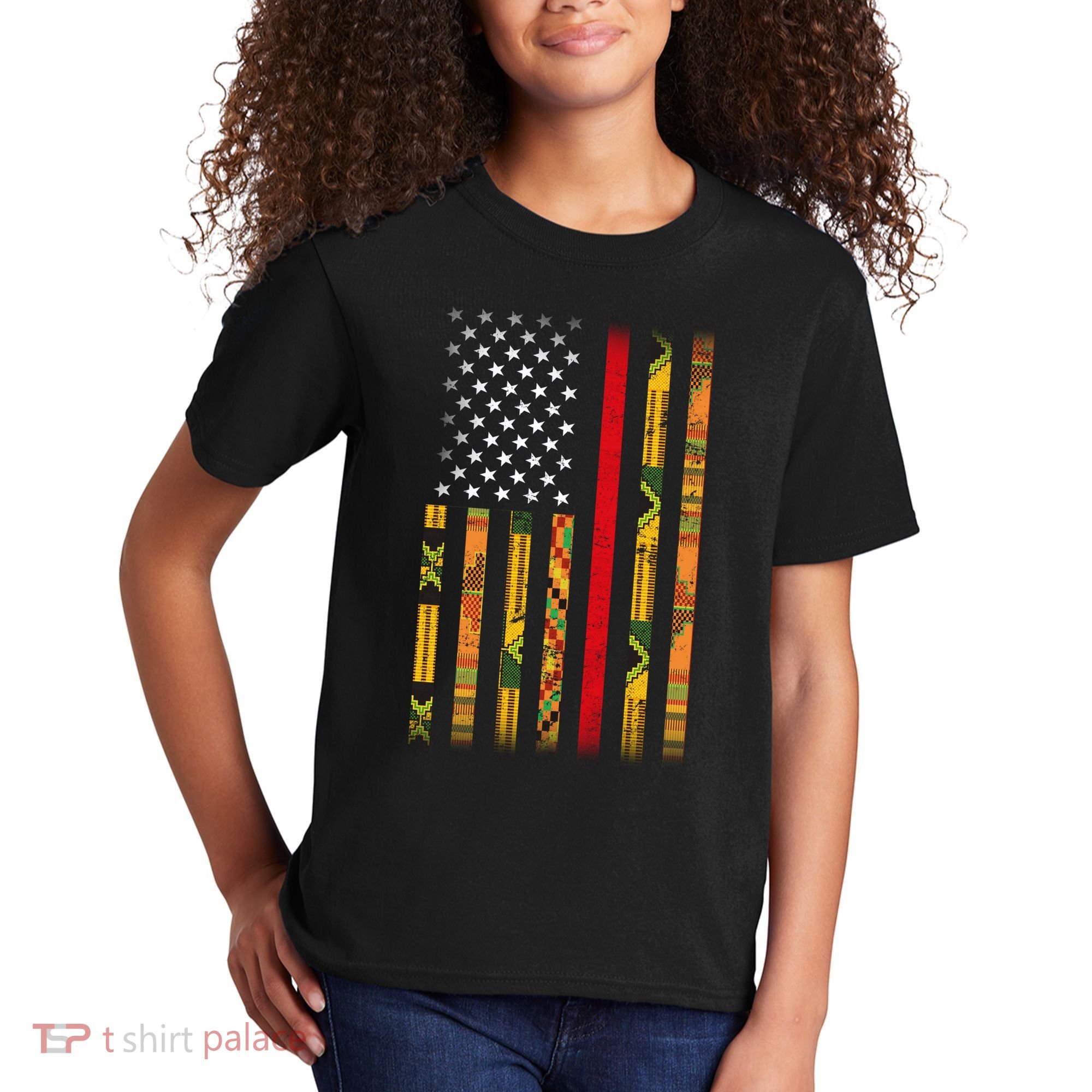 Kente US African American Flag Kids T-Shirt