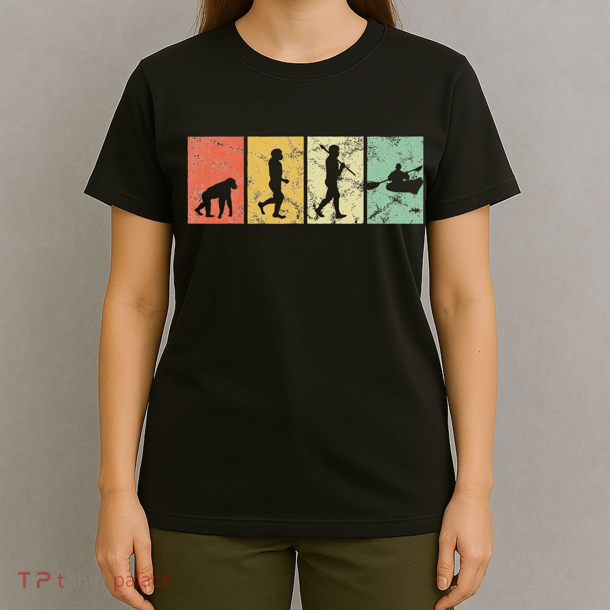 Kayak Evolution Of Man Kayaking Funny Retro Vintage 70s 80s T-Shirt