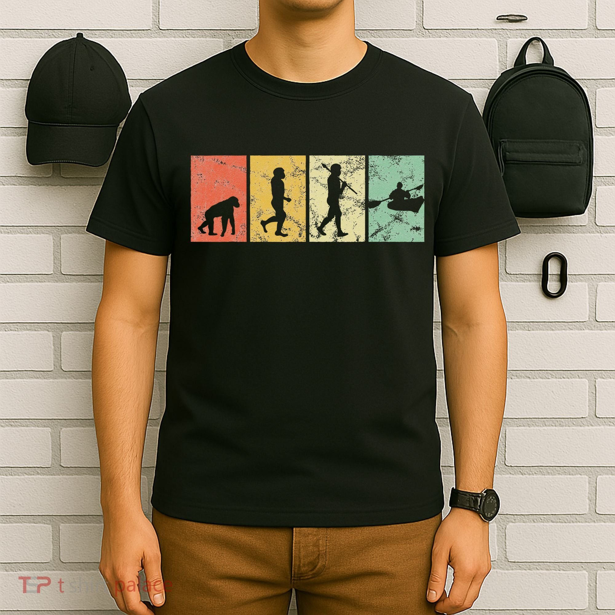 Kayak Evolution Of Man Kayaking Funny Retro Vintage 70s 80s T-Shirt