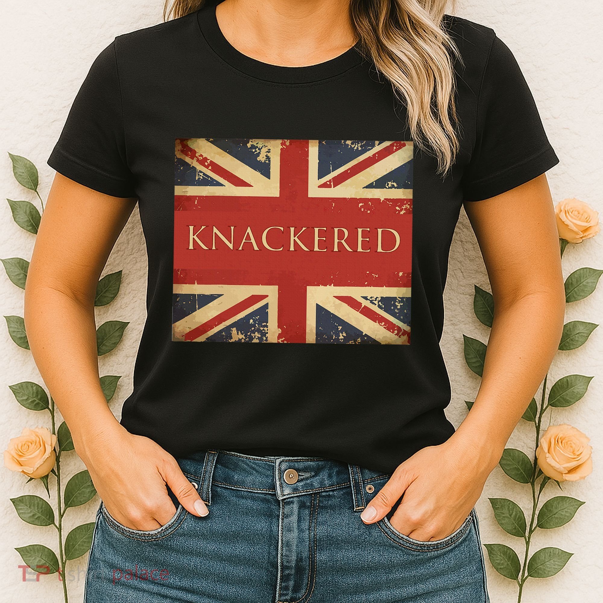 Knackered England Union Jack Flag Uk British Slang Women's T-Shirt