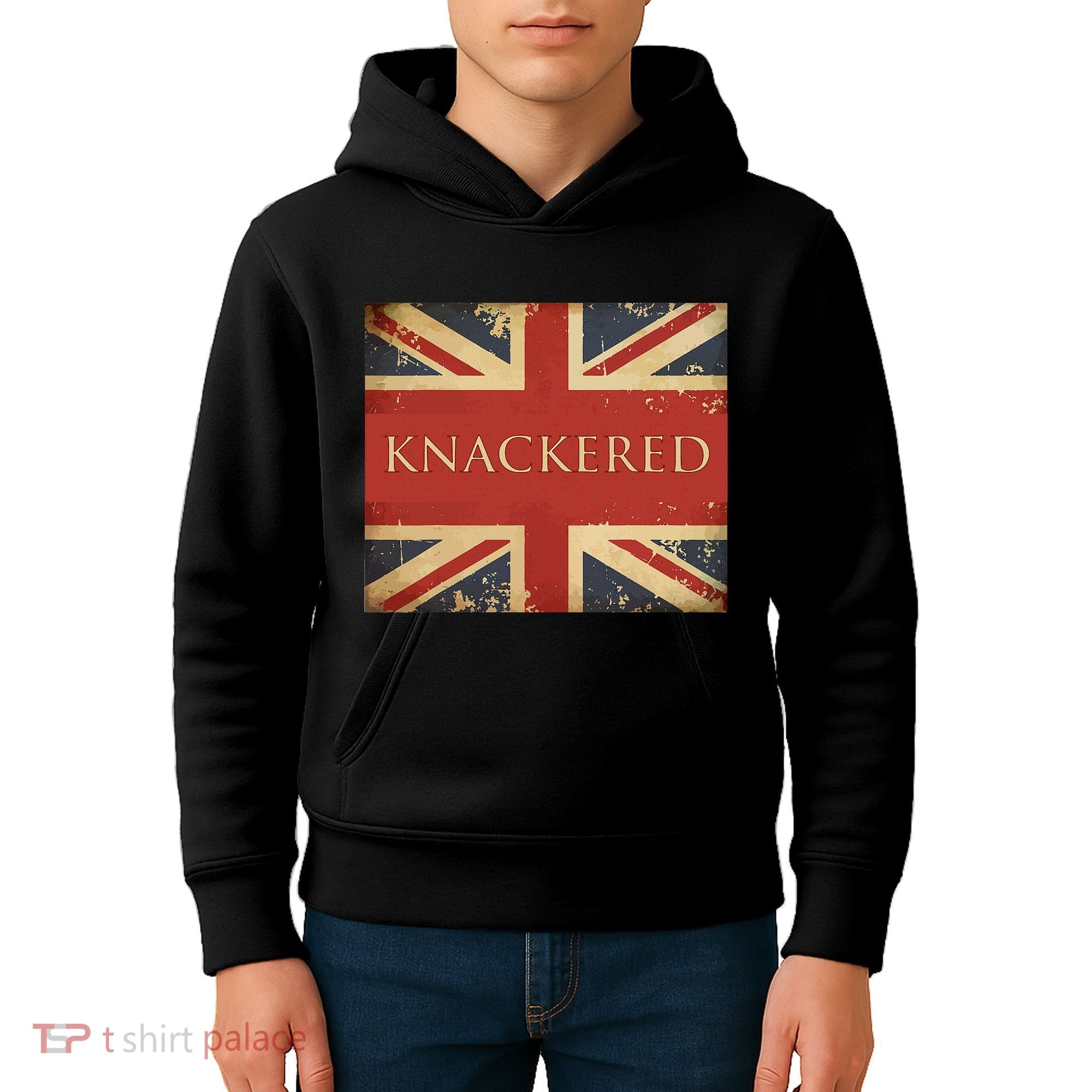 Knackered England Union Jack Flag Uk British Slang Kids Hoodie