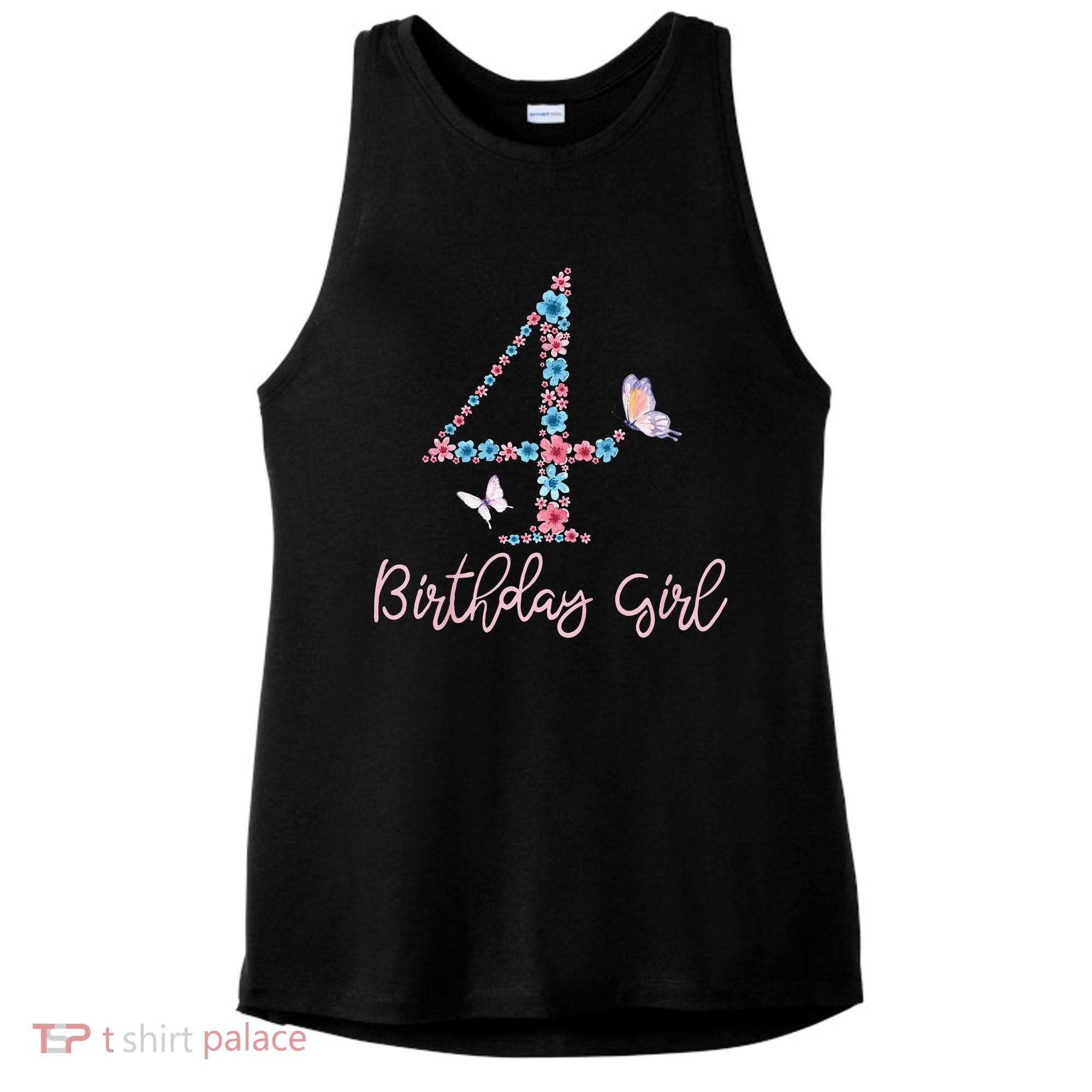 Kids Floral 4th Birthday Butterfly For Ladies PosiCharge Tri-Blend Wicking Tank