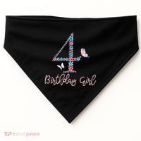 Kids Floral 4th Birthday Butterfly For USA-Made Doggie Bandana thumb 0