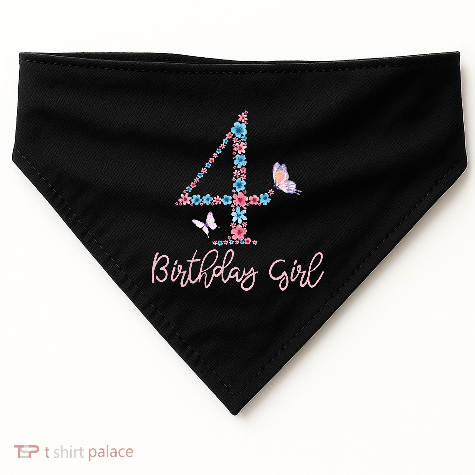 Kids Floral 4th Birthday Butterfly For USA-Made Doggie Bandana