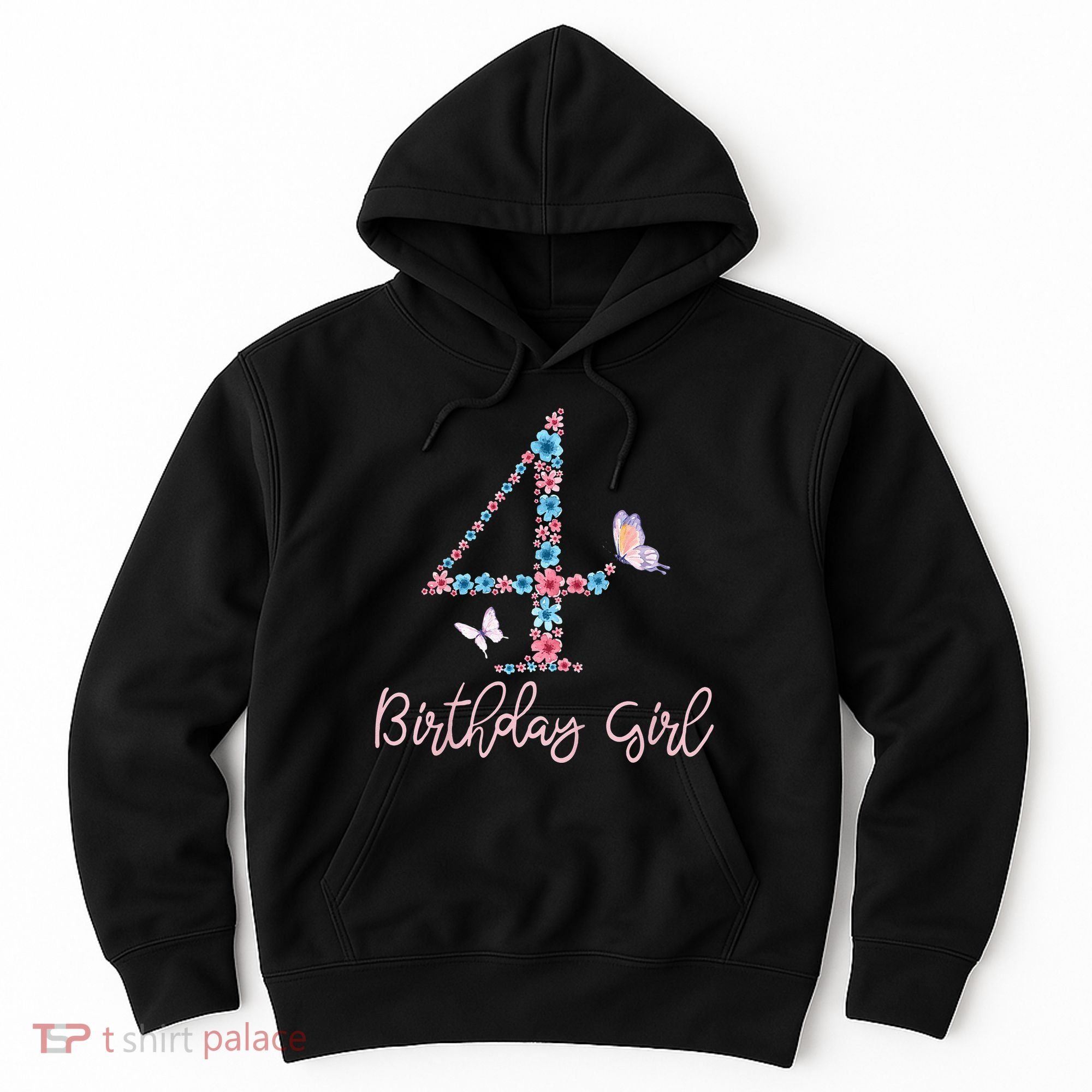 Kids Floral 4th Birthday Butterfly For Hoodie