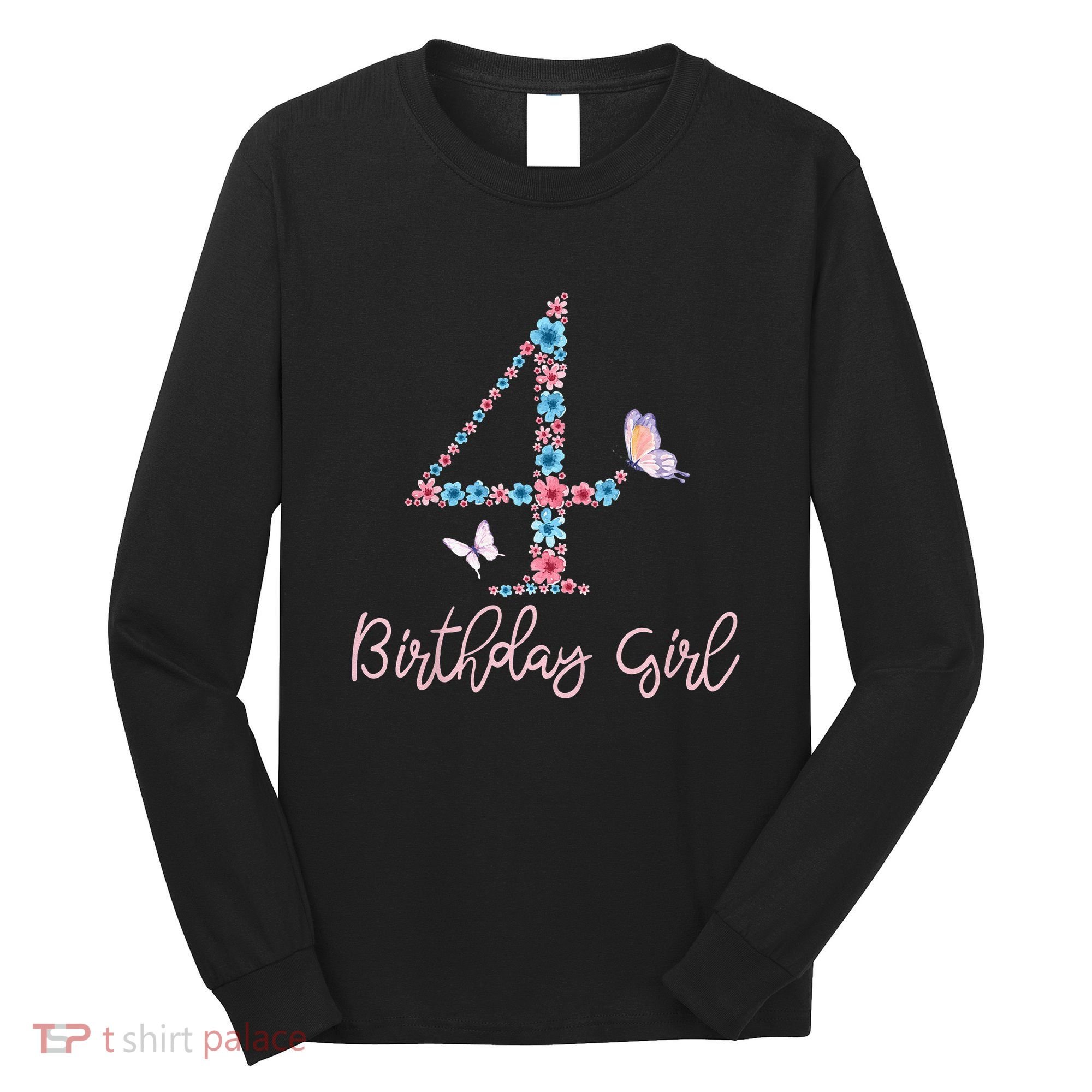 Kids Floral 4th Birthday Butterfly For Long Sleeve Shirt
