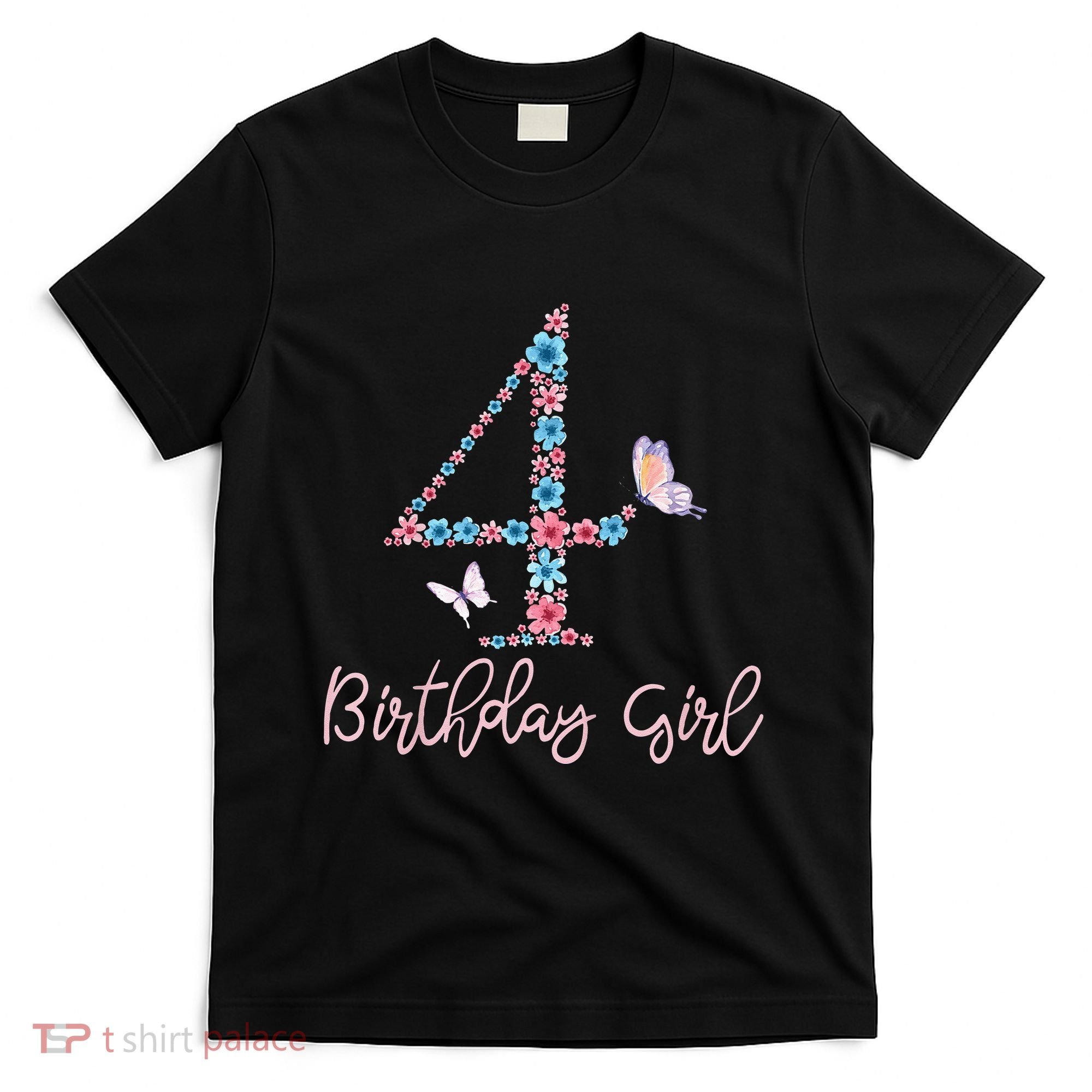 Kids Floral 4th Birthday Butterfly For T-Shirt