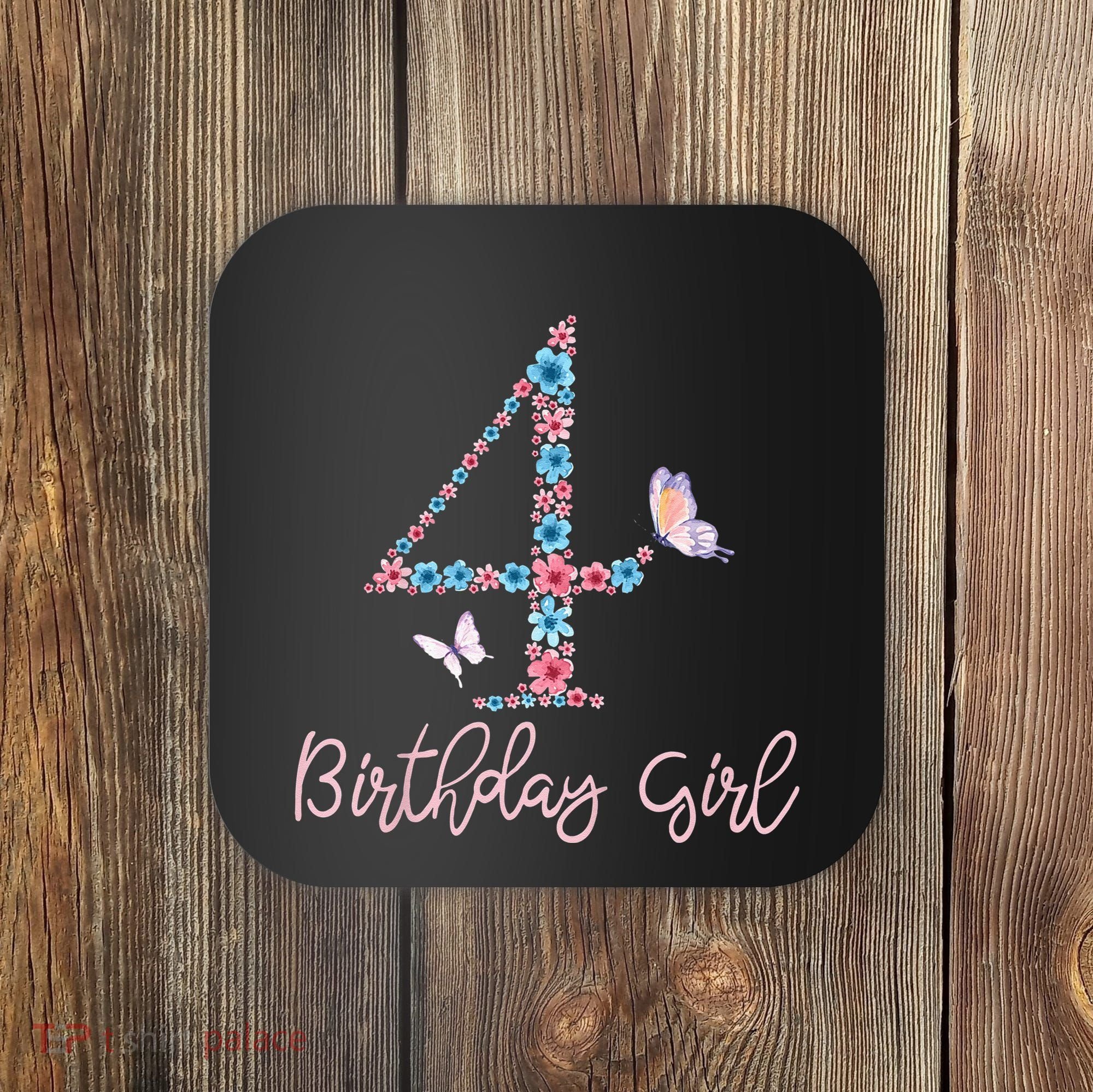 Kids Floral 4th Birthday Butterfly For Coaster