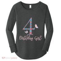 Kids Floral 4th Birthday Butterfly For Women's Perfect Tri Tunic Long Sleeve Shirt thumb 0