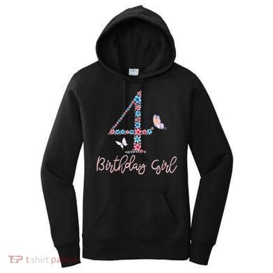 Kids Floral 4th Birthday Butterfly For Women's Hoodie