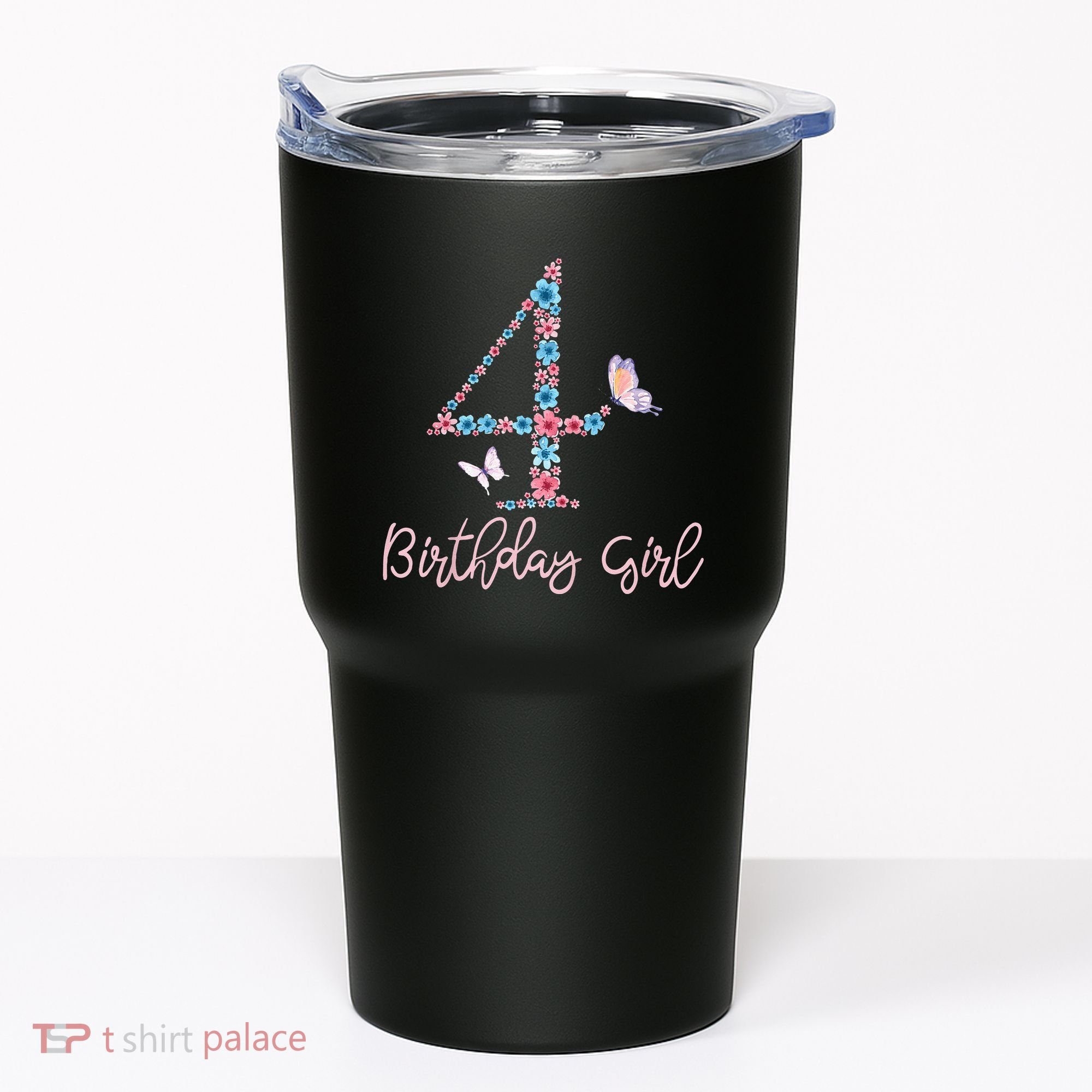 Kids Floral 4th Birthday Butterfly For Tumbler