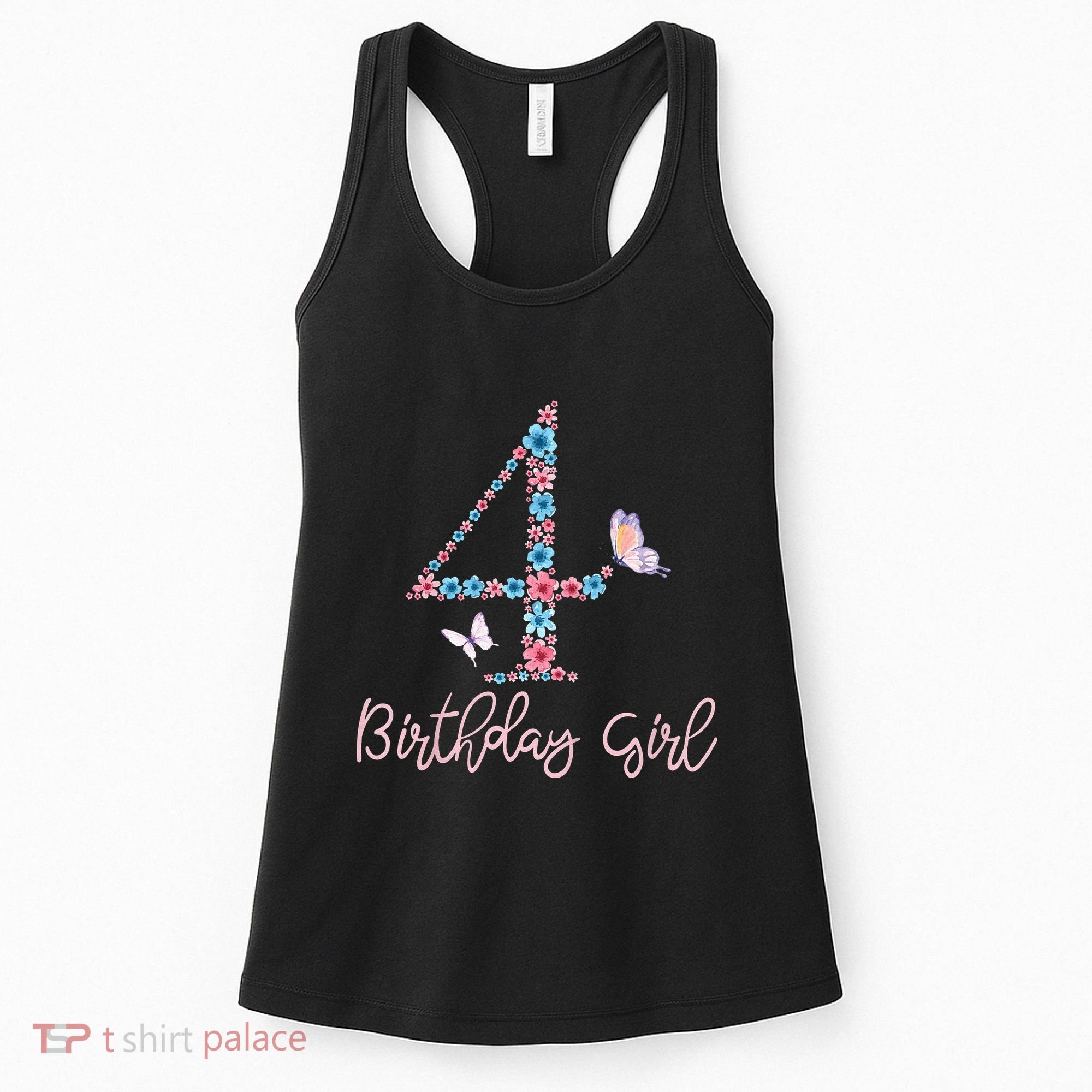 Kids Floral 4th Birthday Butterfly For Women's Tank Top
