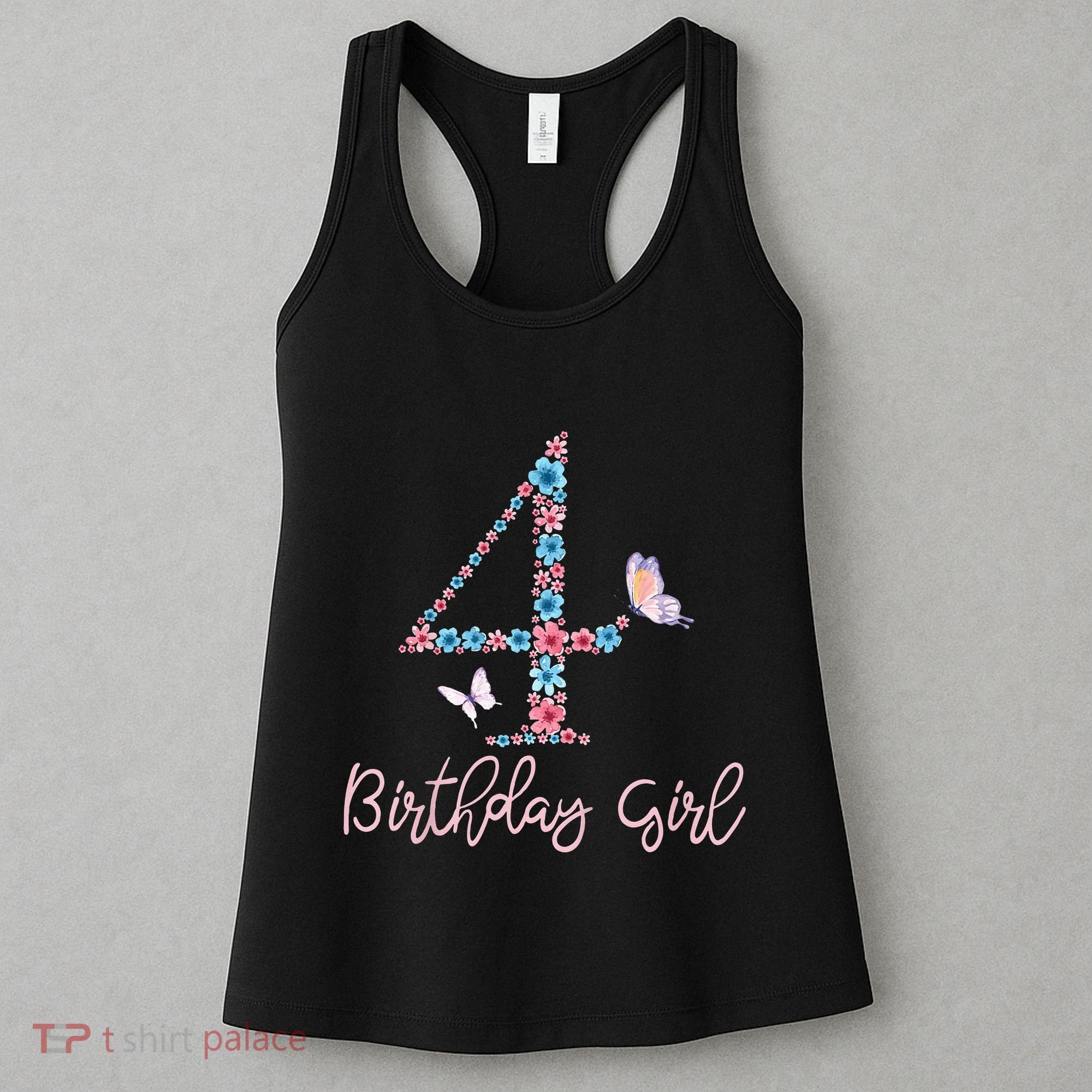 Kids Floral 4th Birthday Butterfly For Women's Tank Top